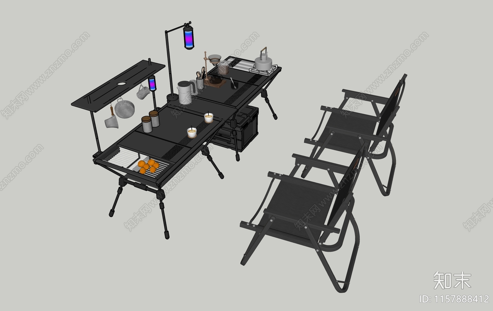 现代户外露营休闲桌椅SU模型下载【ID:1157888412】