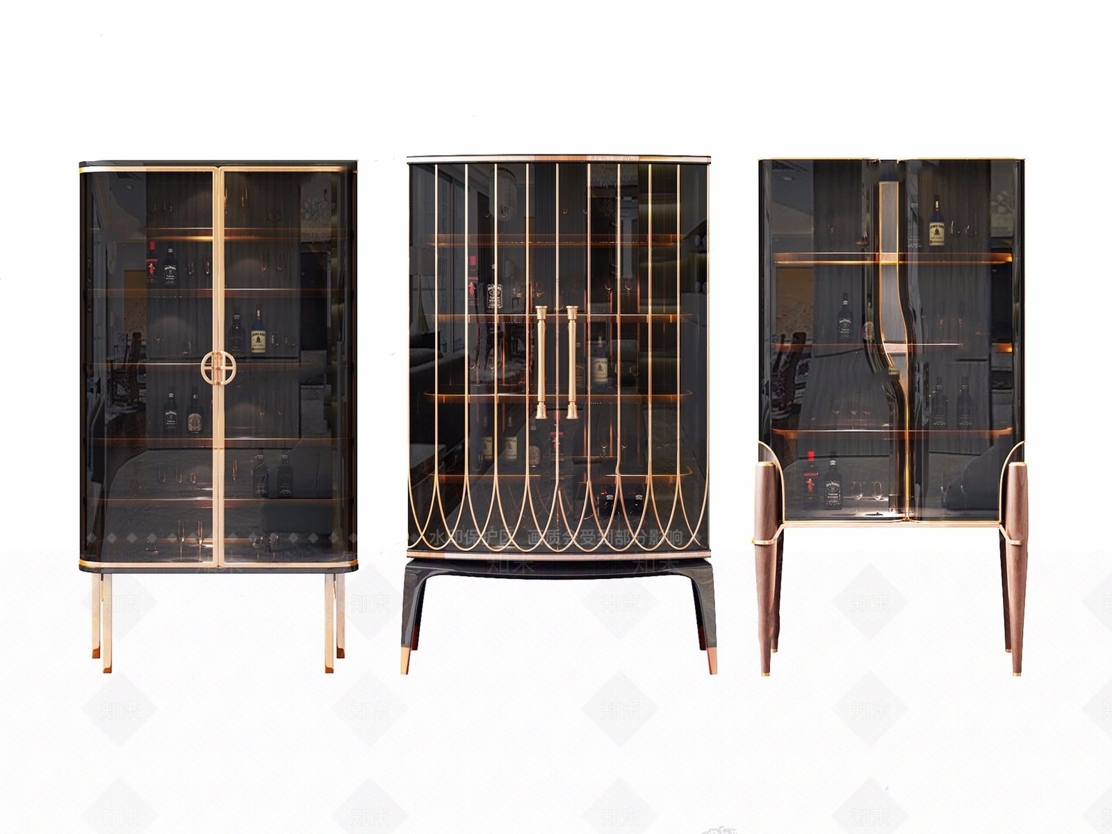现代奢华酒柜餐边柜组合3D模型下载【ID:1157888760】