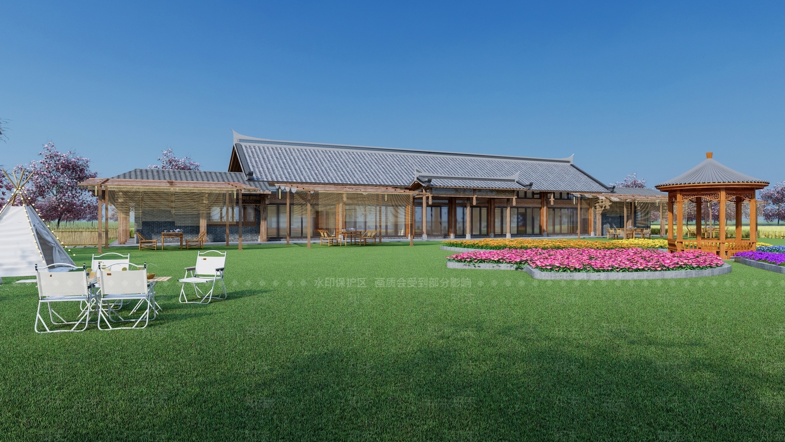 新中式农家乐SU模型下载【ID:1157889438】