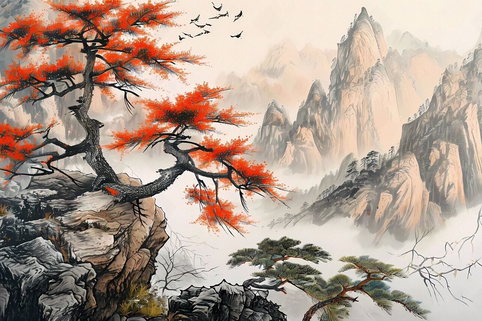 大美国风水墨山水国风壁画贴图下载【ID:1157899961】