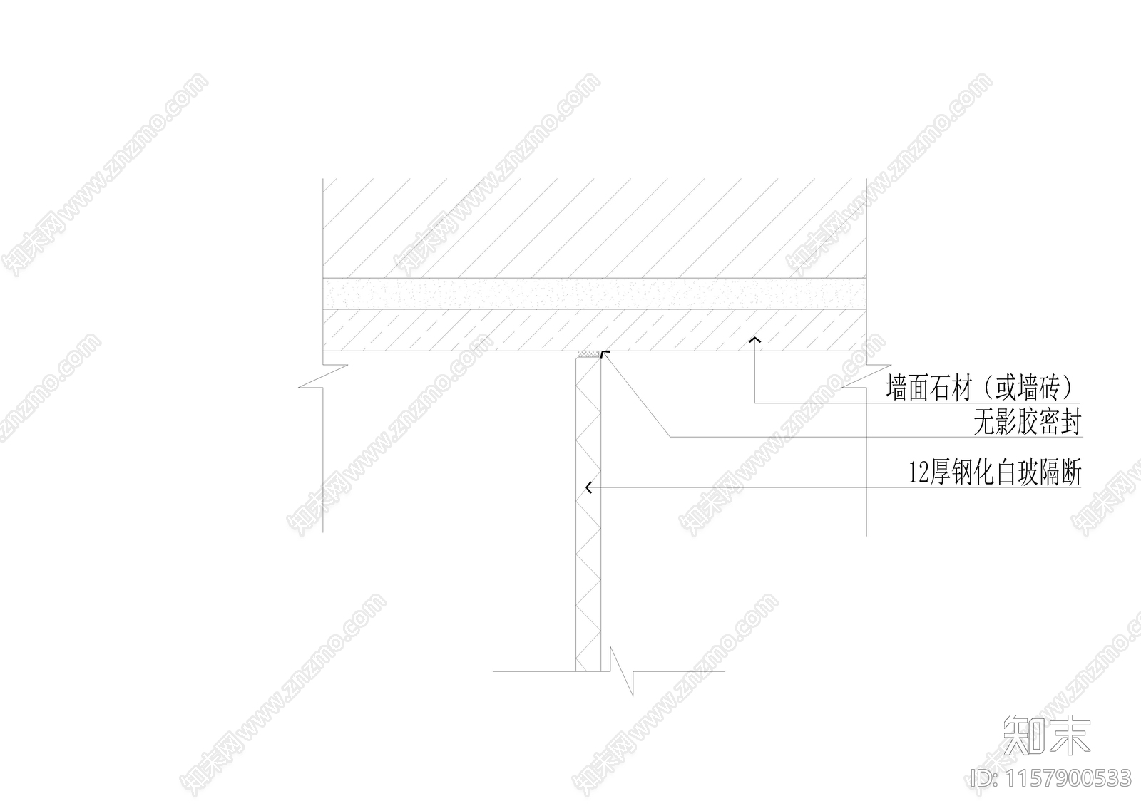 卫生间墙面玻璃隔断横剖面图施工图下载【ID:1157900533】