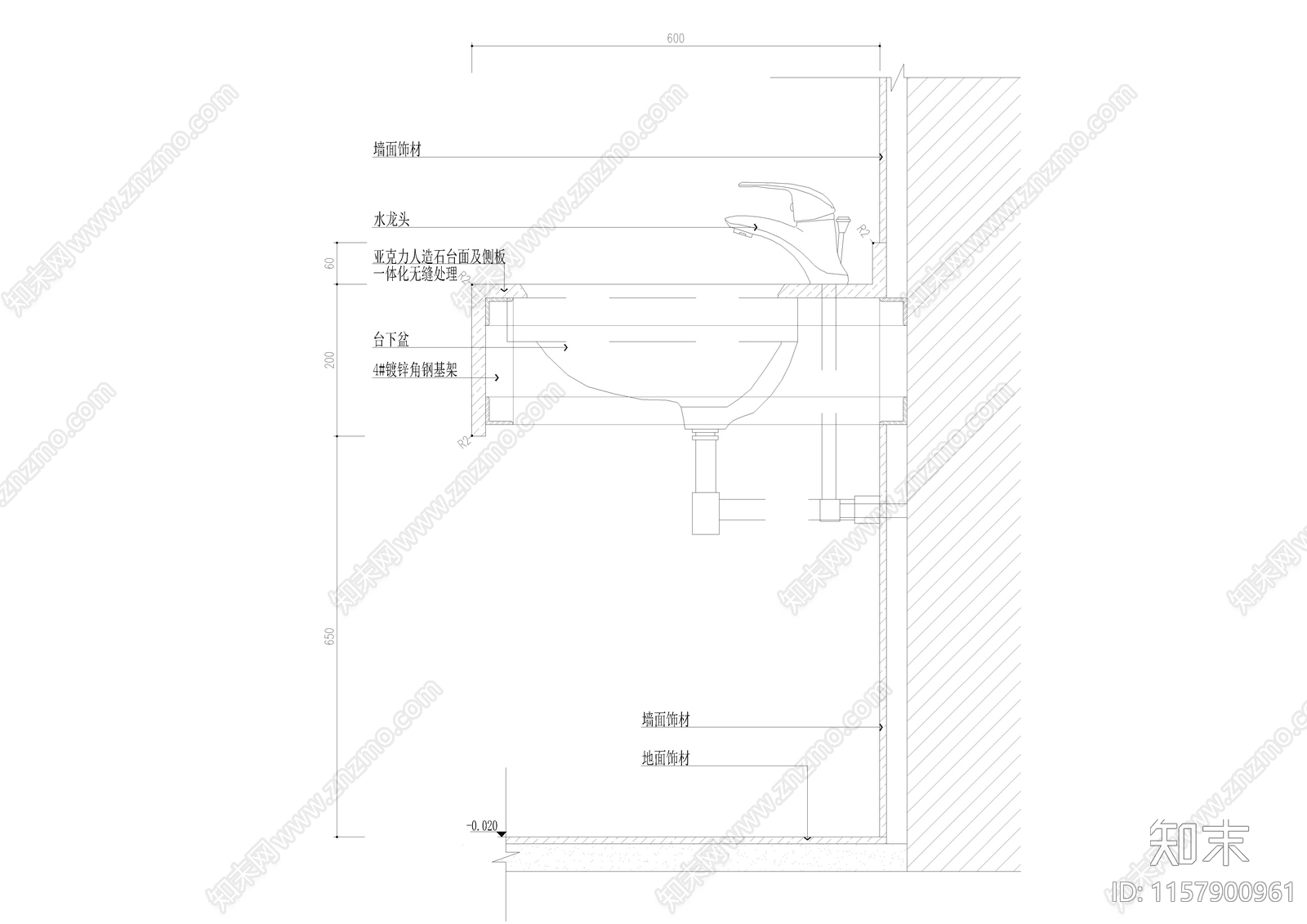 台下盆做法剖面图施工图下载【ID:1157900961】