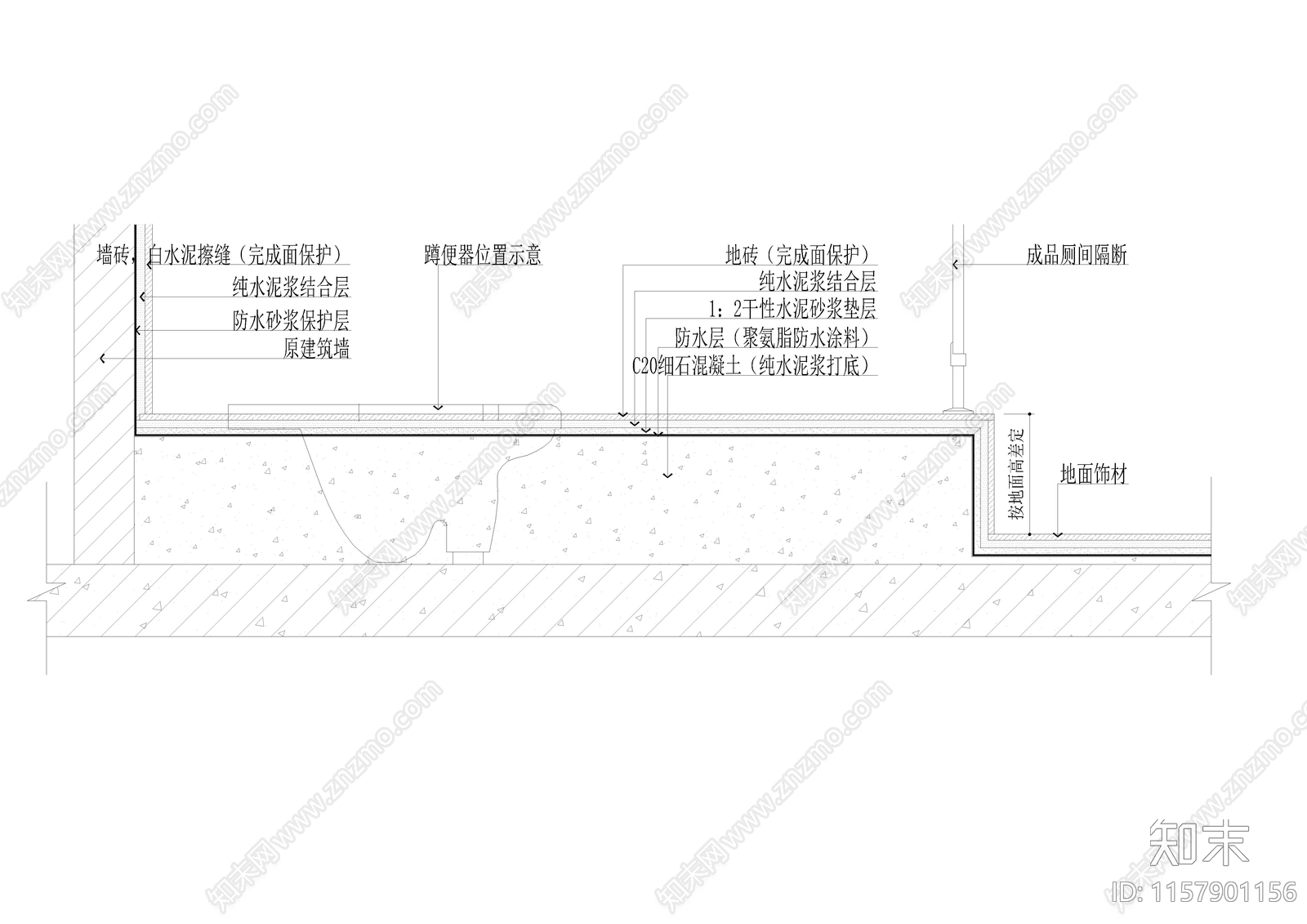 卫生间蹲便器地台剖面图cad施工图下载【ID:1157901156】