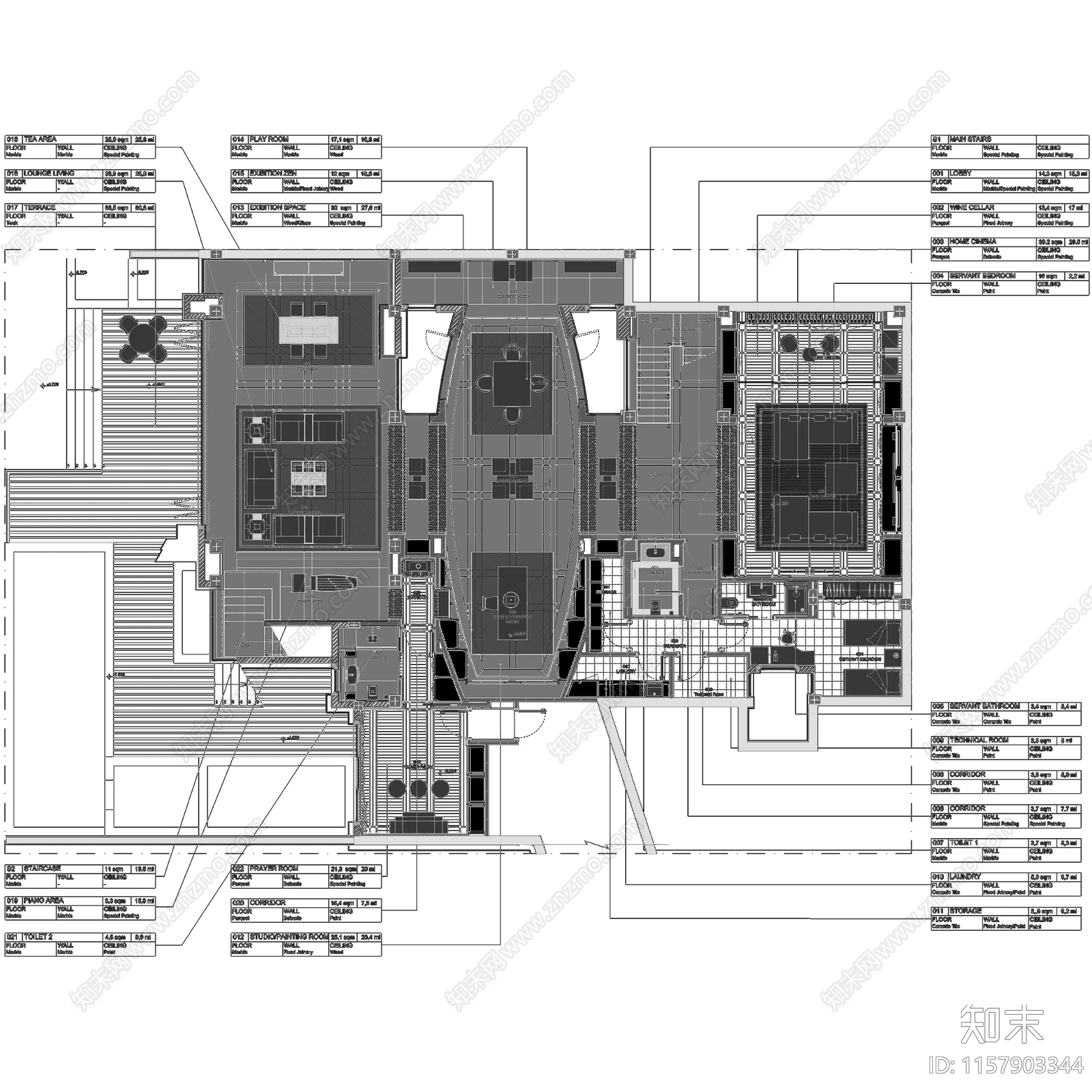 新中式成都麓湖生态城二层别墅室内家装cad施工图下载【ID:1157903344】
