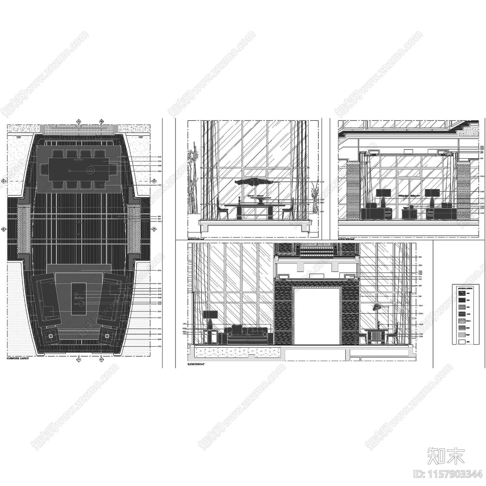 新中式成都麓湖生态城二层别墅室内家装cad施工图下载【ID:1157903344】