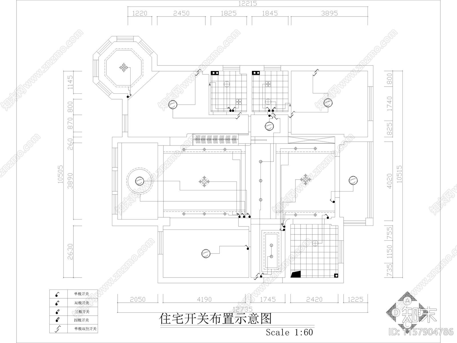 现代家装平层样板间全cad施工图下载【ID:1157904786】