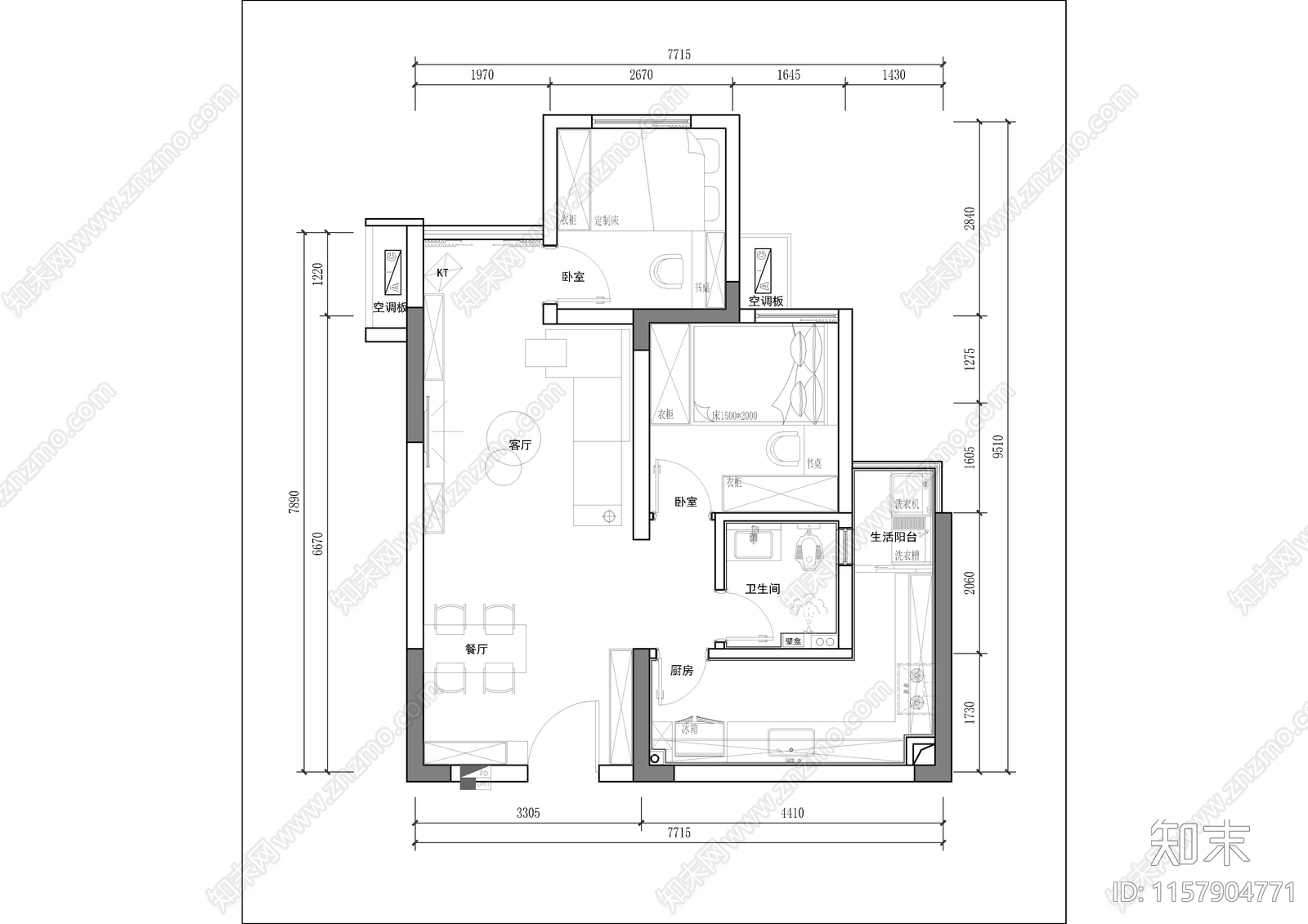 时光染庭家装平面方案cad施工图下载【ID:1157904771】