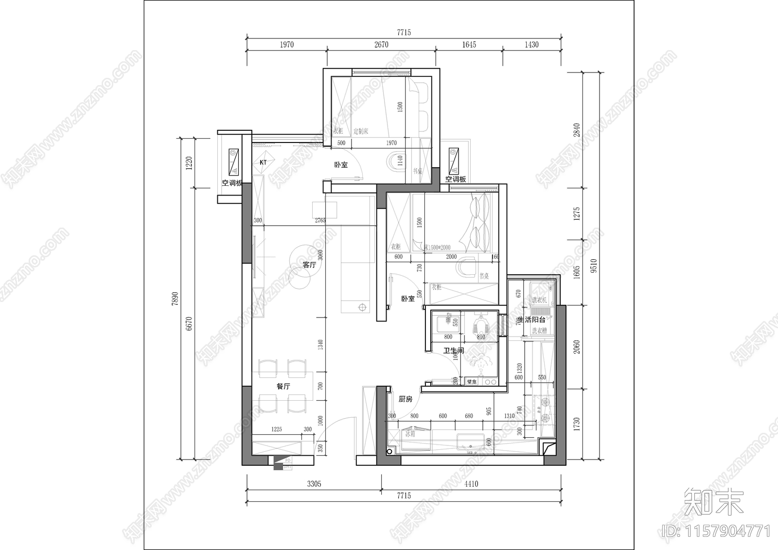 时光染庭家装平面方案cad施工图下载【ID:1157904771】