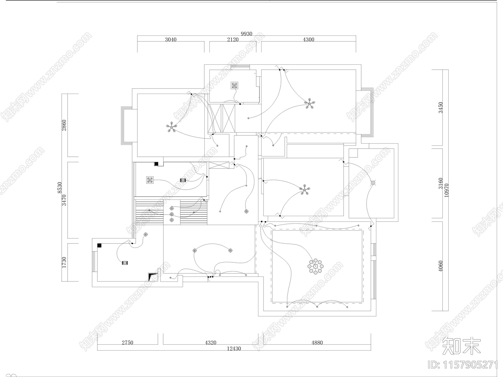 现代家装平层样板间全cad施工图下载【ID:1157905271】