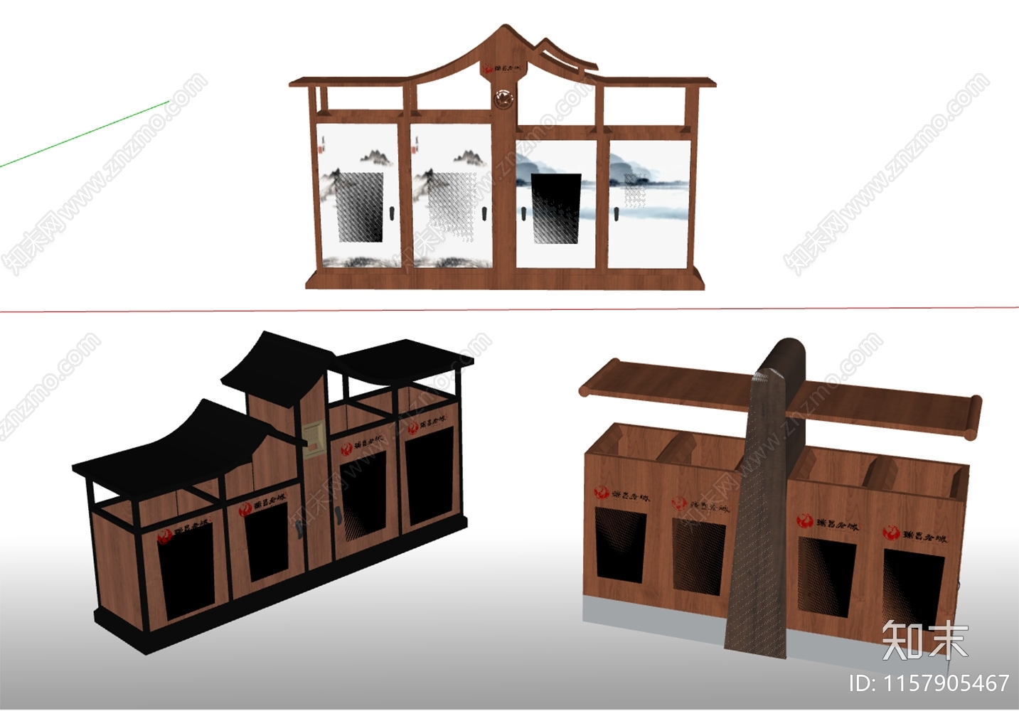 新中式户外垃圾桶SU模型下载【ID:1157905467】
