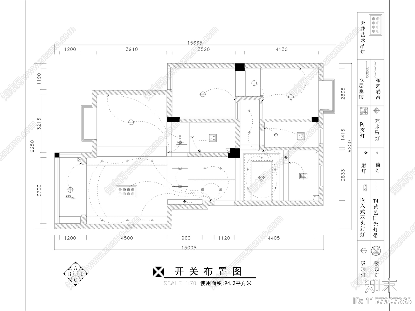 现代家装平层样板间cad施工图下载【ID:1157907383】