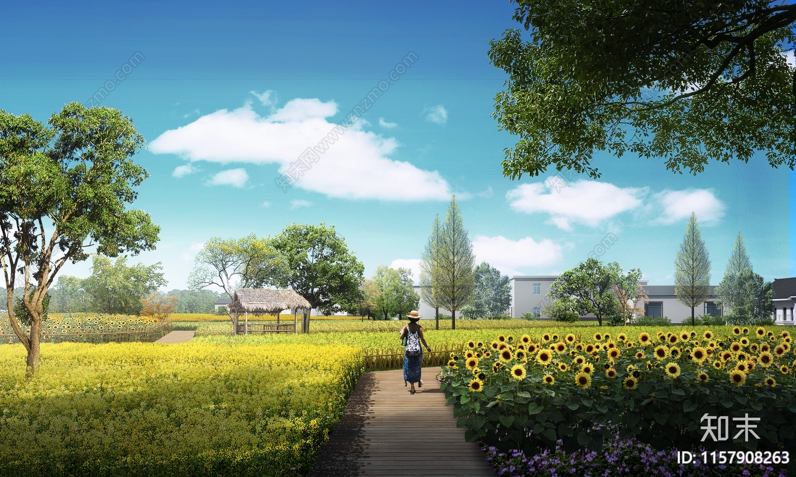 psd免抠美丽乡村公园向日葵稻田景观下载【ID:1157908263】undefined