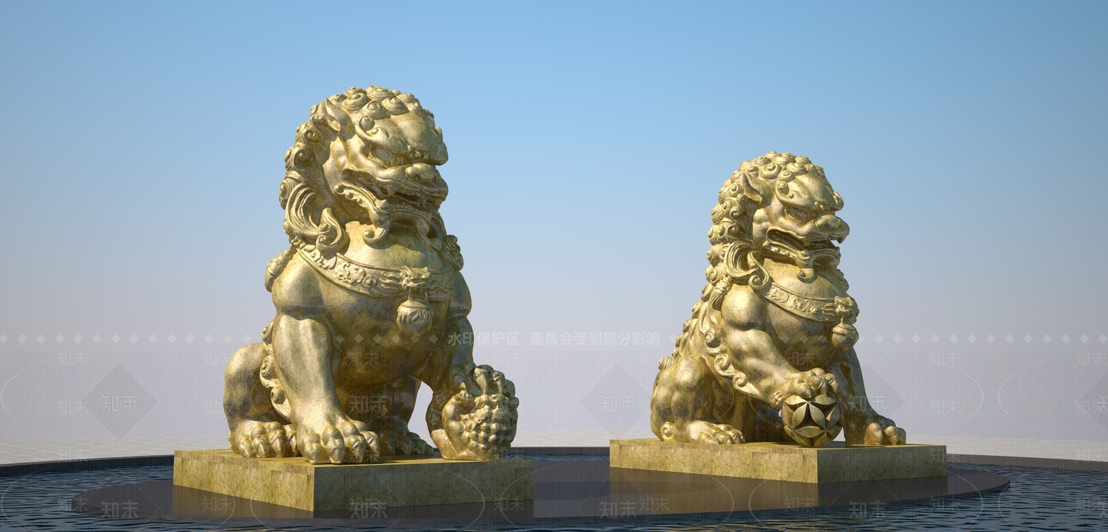 现代东方狮子雕塑3D模型下载【ID:1157910401】