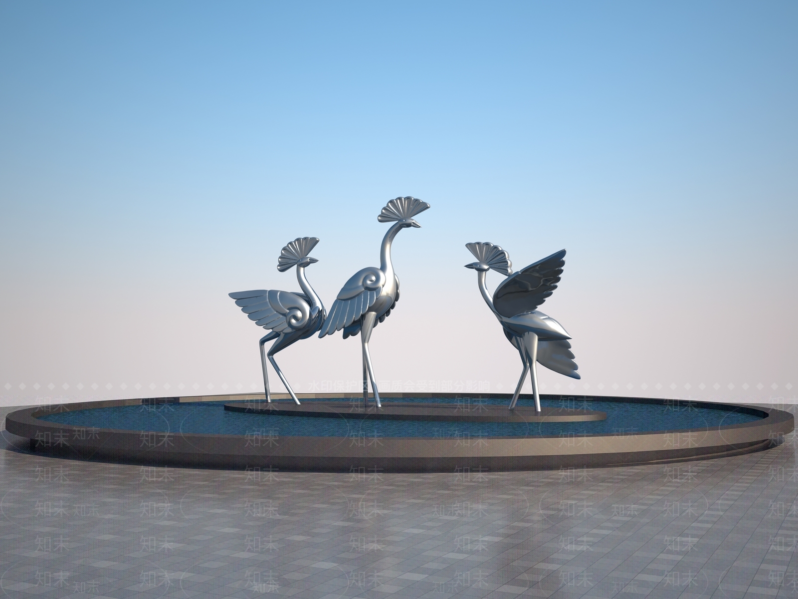 现代白鹤雕塑3D模型下载【ID:1157910797】