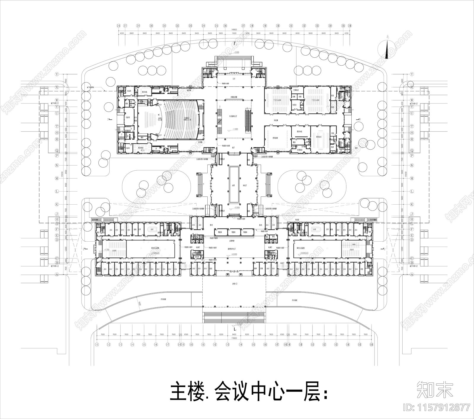 会议中心平面布置图施工图下载【ID:1157912877】