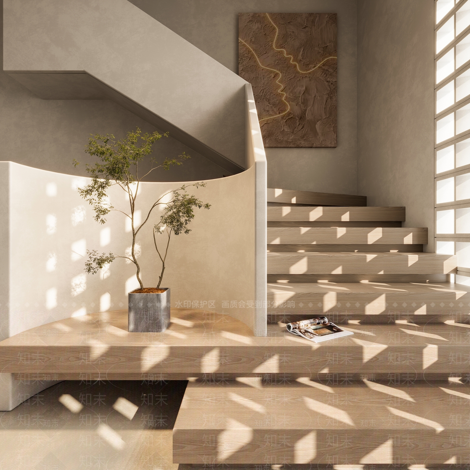 现代中古风扶手楼梯3D模型下载【ID:1157913705】