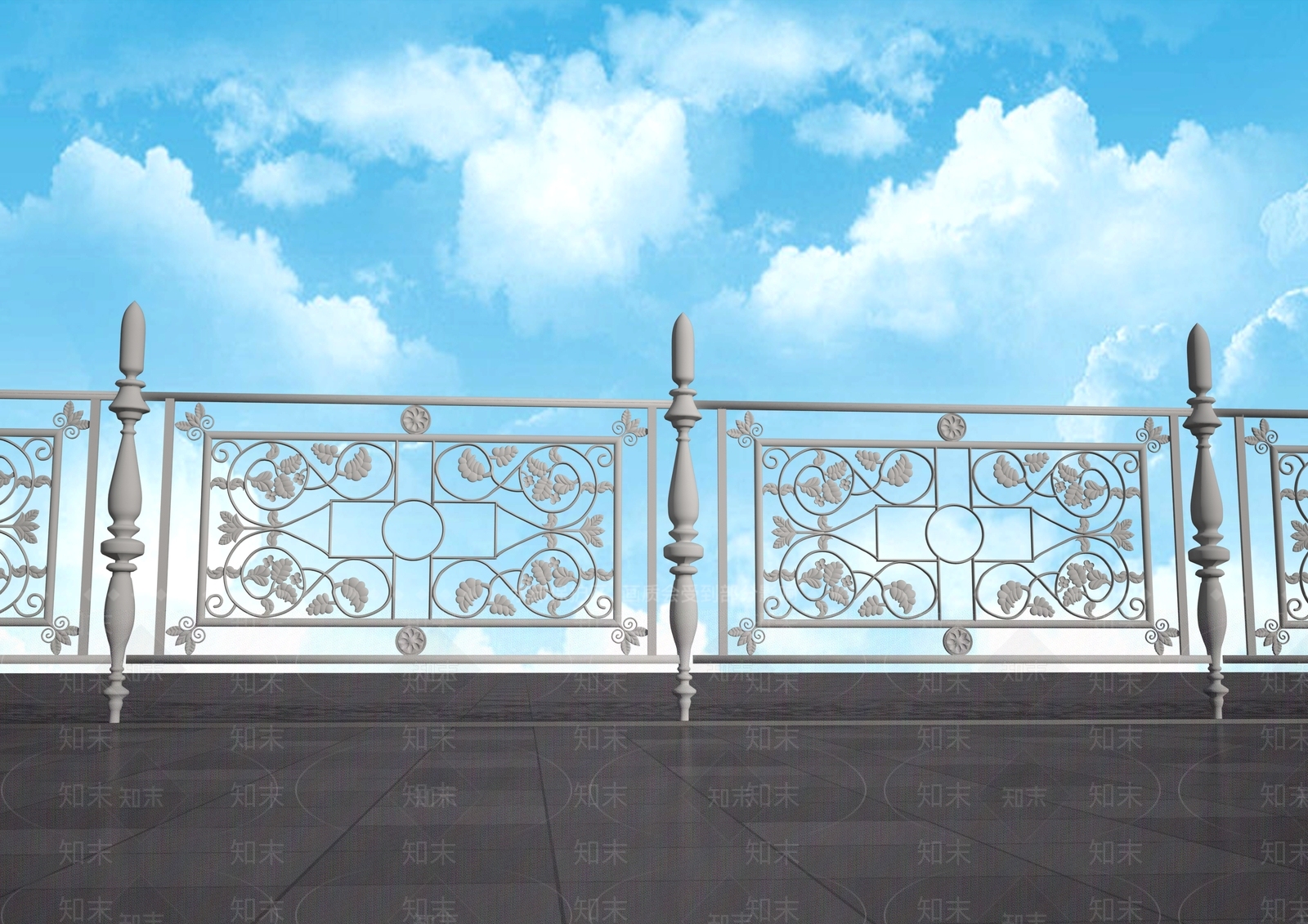 现代铁艺花纹栏杆3D模型下载【ID:1157914369】