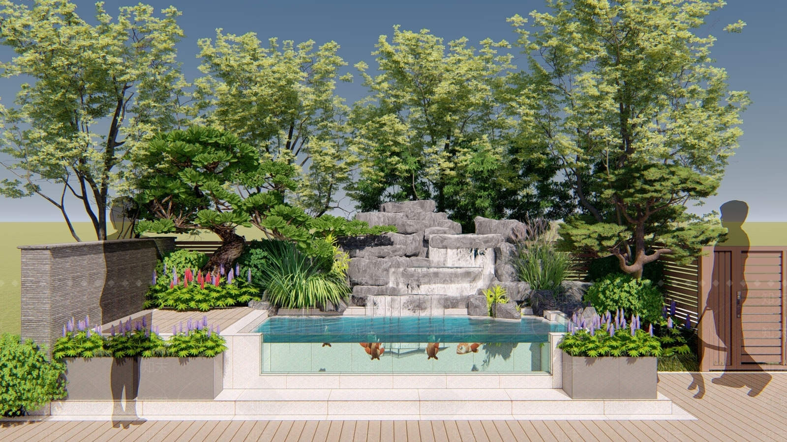 现代假山鱼池SU模型下载【ID:1157915996】