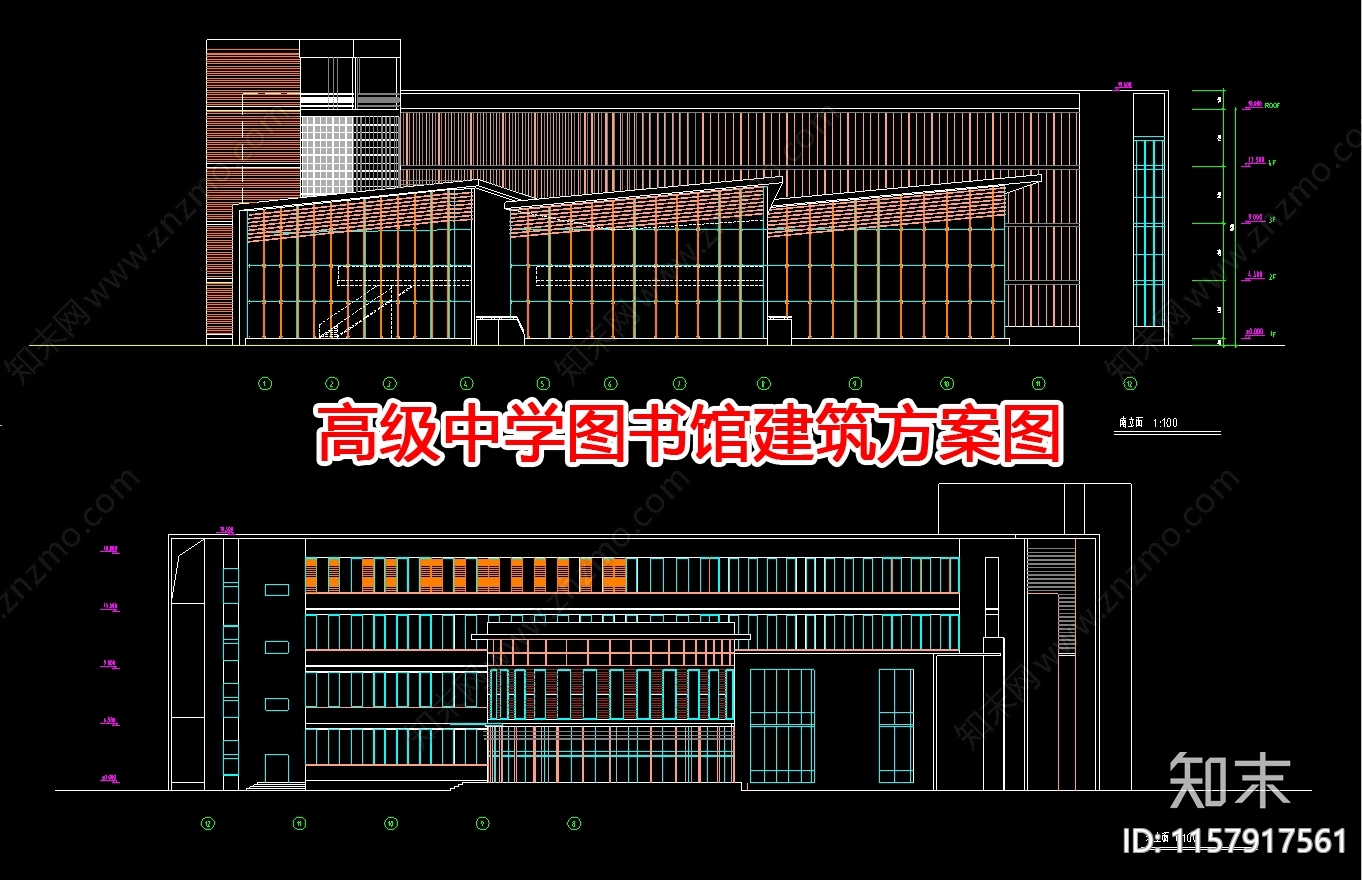 高级中学图书馆建筑方案图cad施工图下载【ID:1157917561】