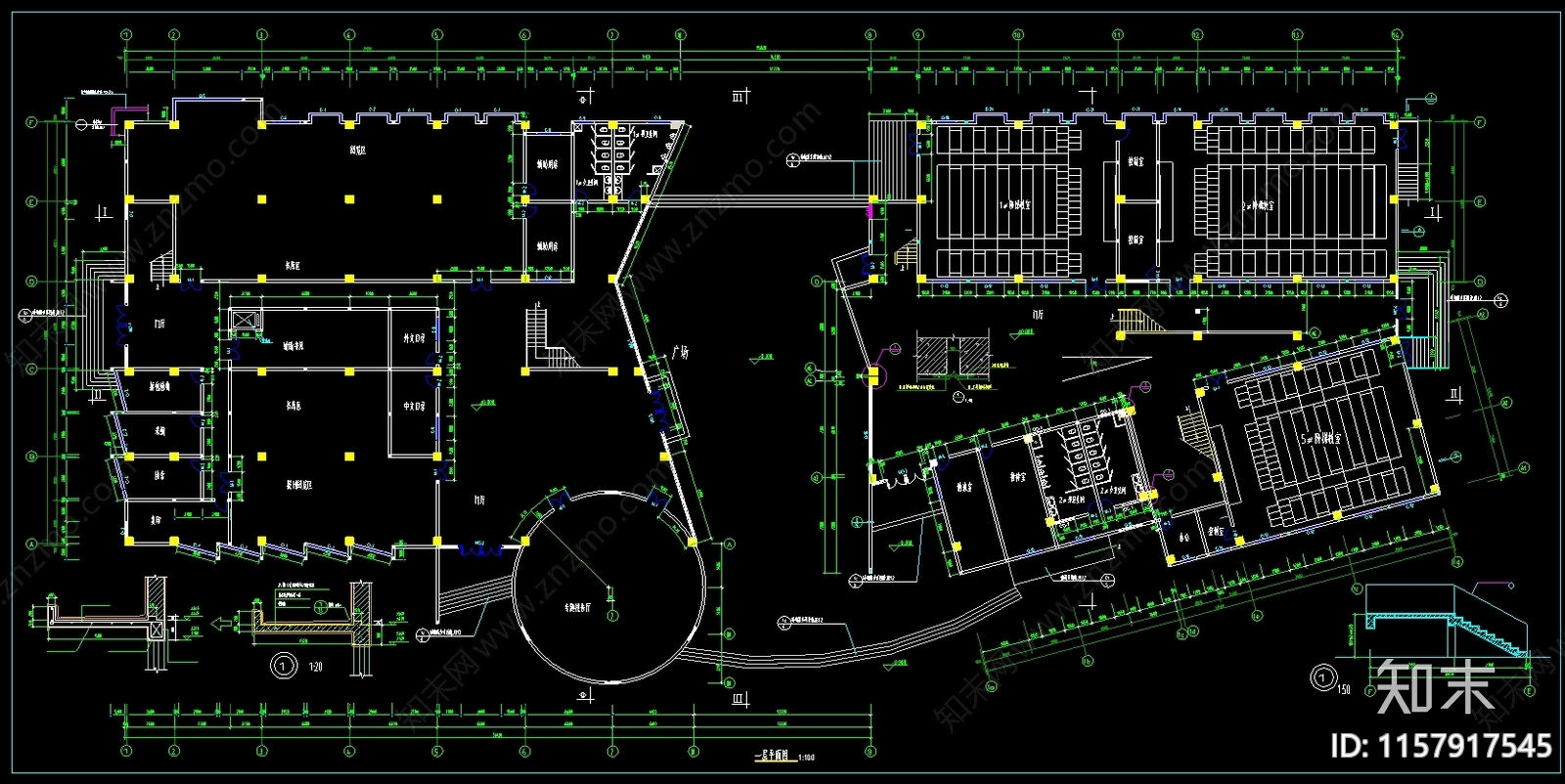 艺术学院图书馆及阶梯教室综合楼建筑图纸cad施工图下载【ID:1157917545】