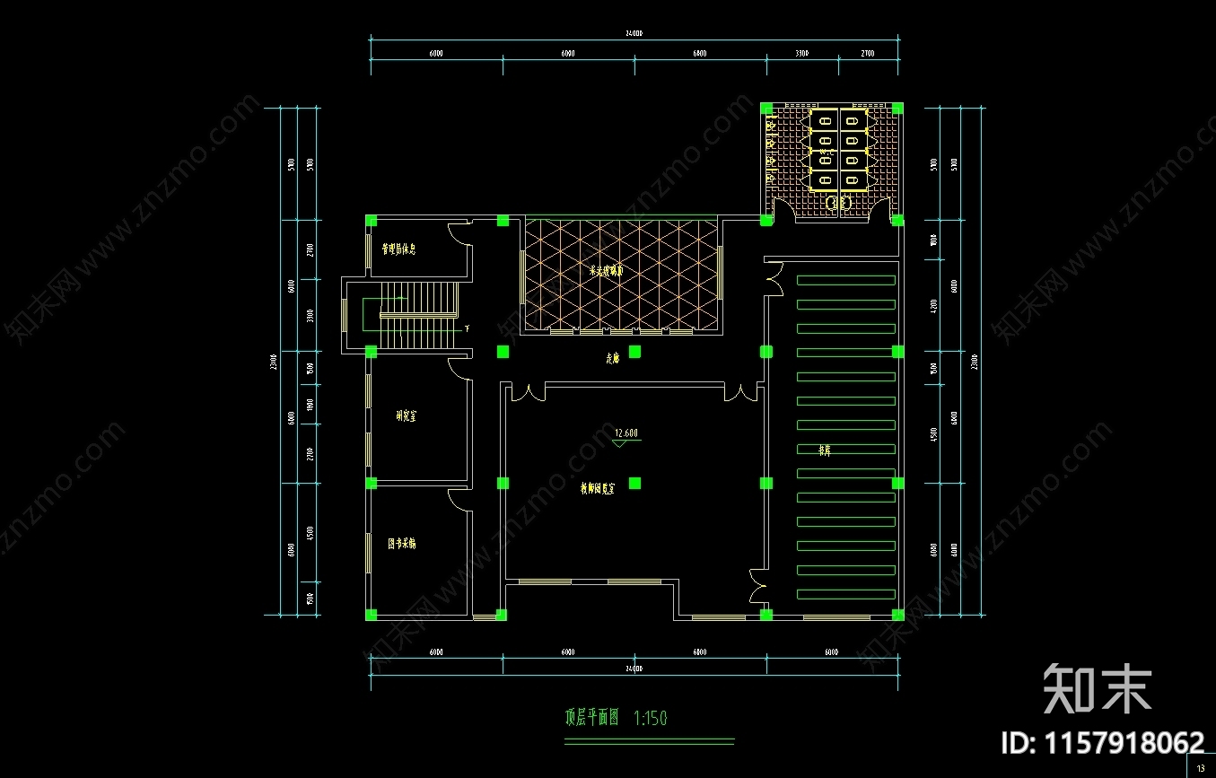 四层中学图书馆科技楼建筑设计方案图cad施工图下载【ID:1157918062】