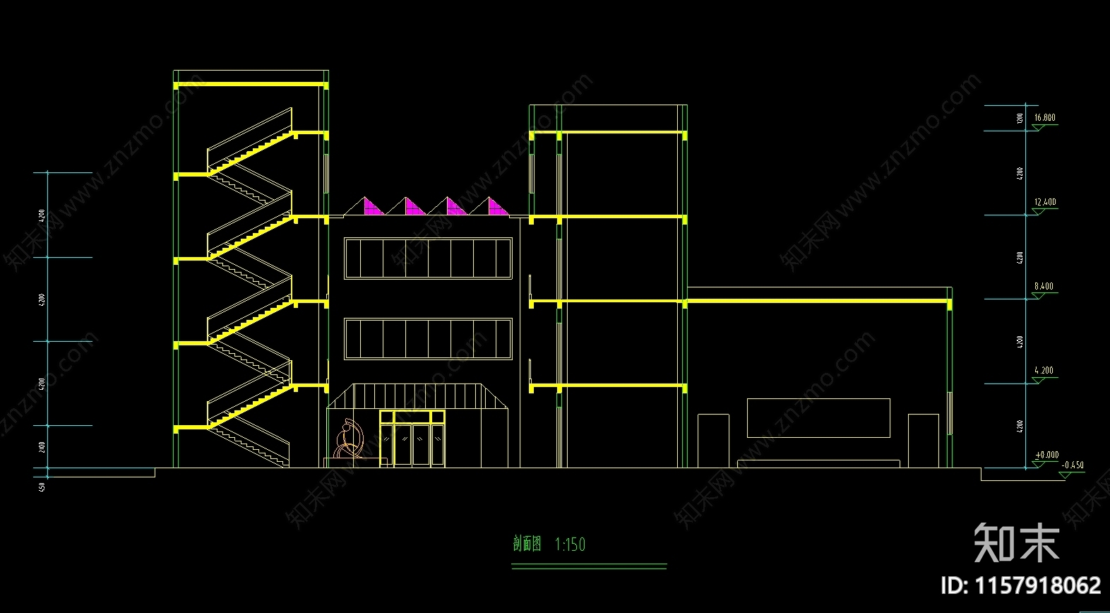 四层中学图书馆科技楼建筑设计方案图cad施工图下载【ID:1157918062】