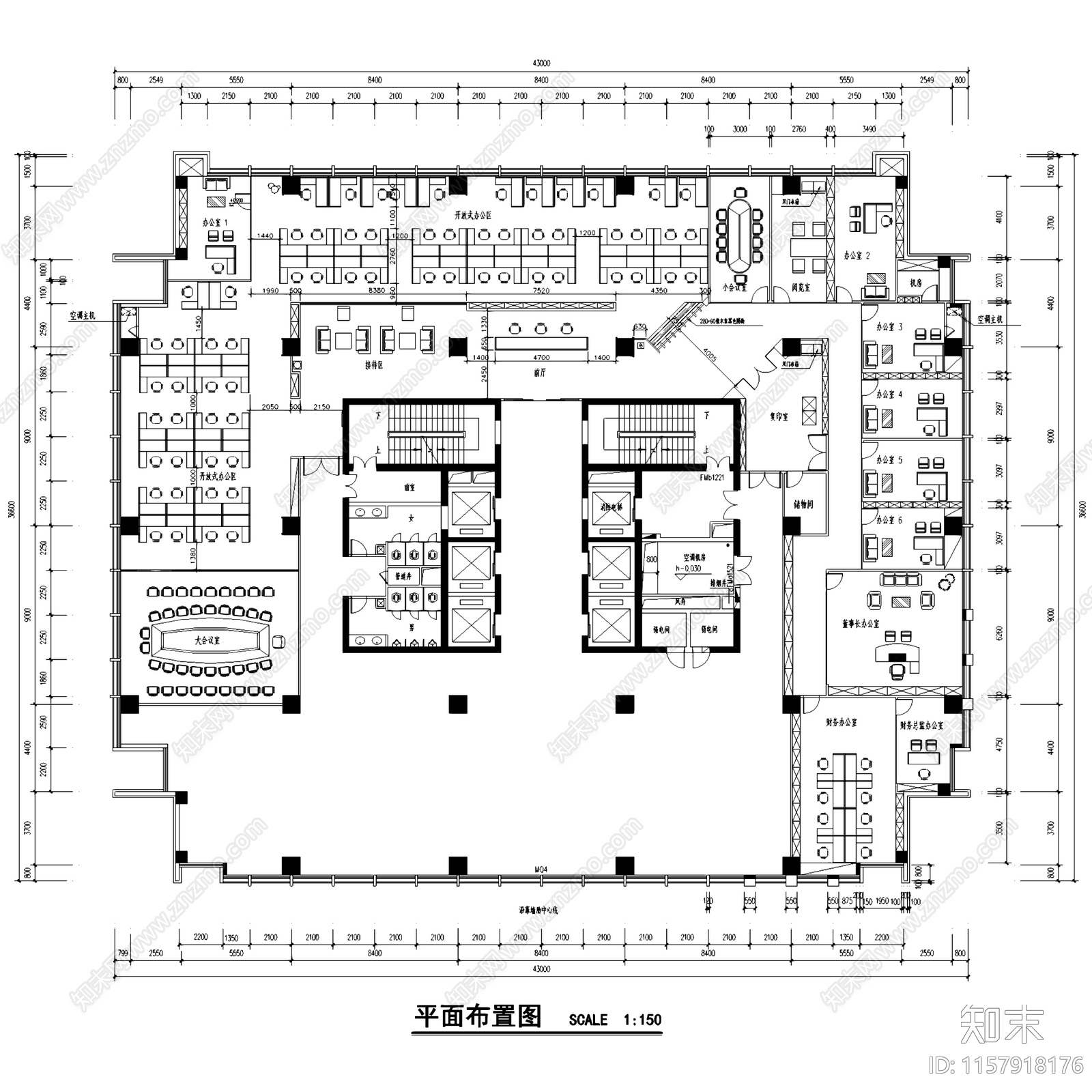 现代简约泛谷药业办公室室内工装cad施工图下载【ID:1157918176】