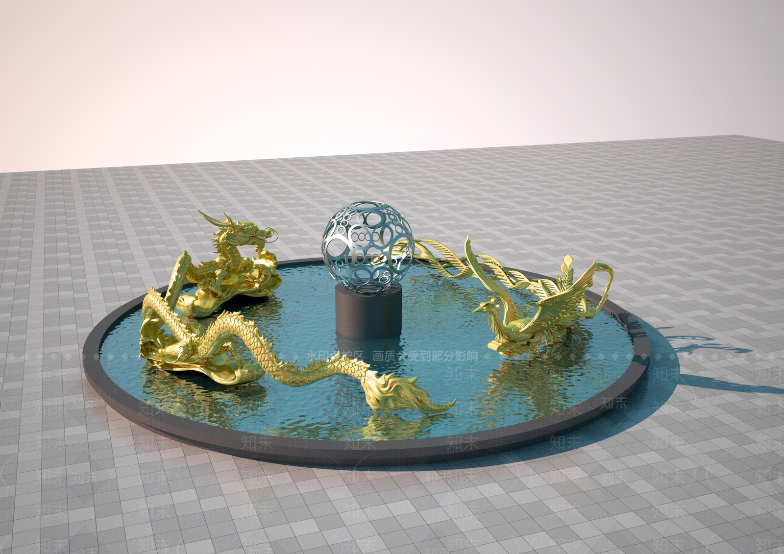 现代景观雕塑3D模型渲染效果图