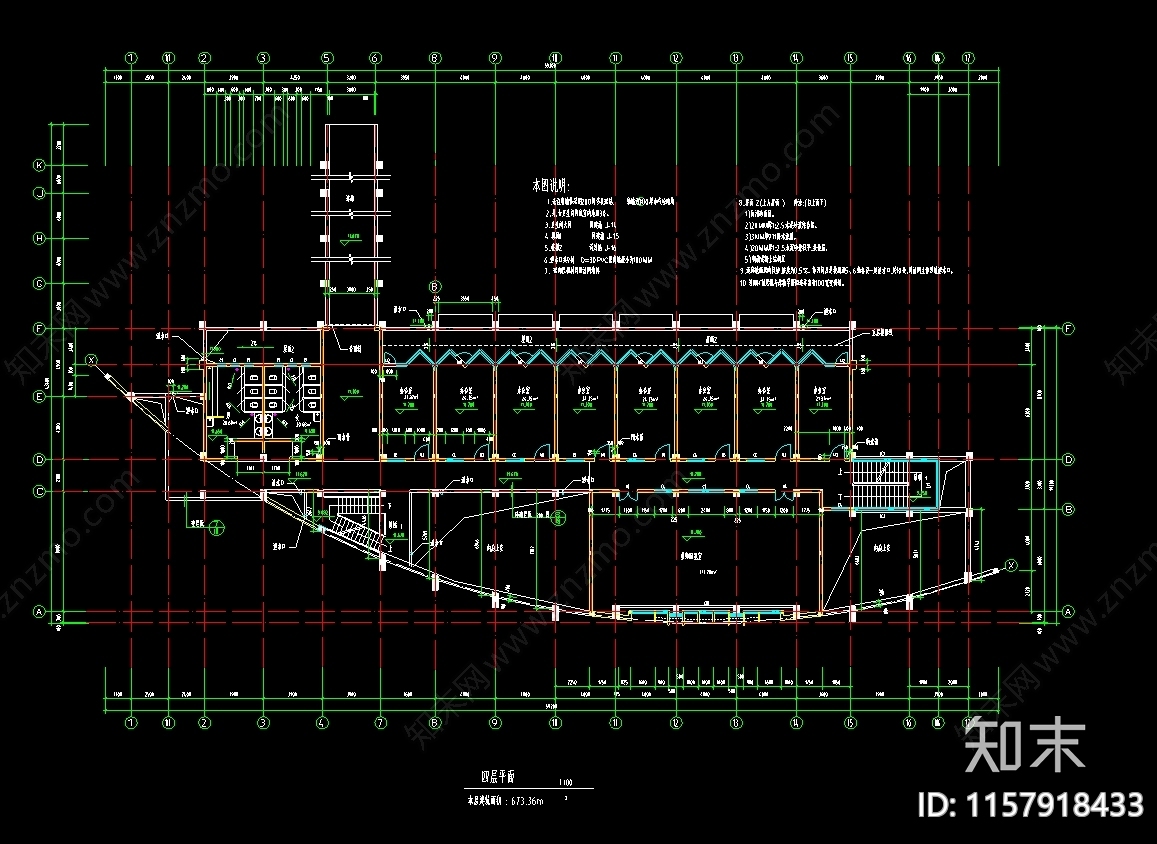 五层3300平米框架结构中学图书综合楼建cad施工图下载【ID:1157918433】