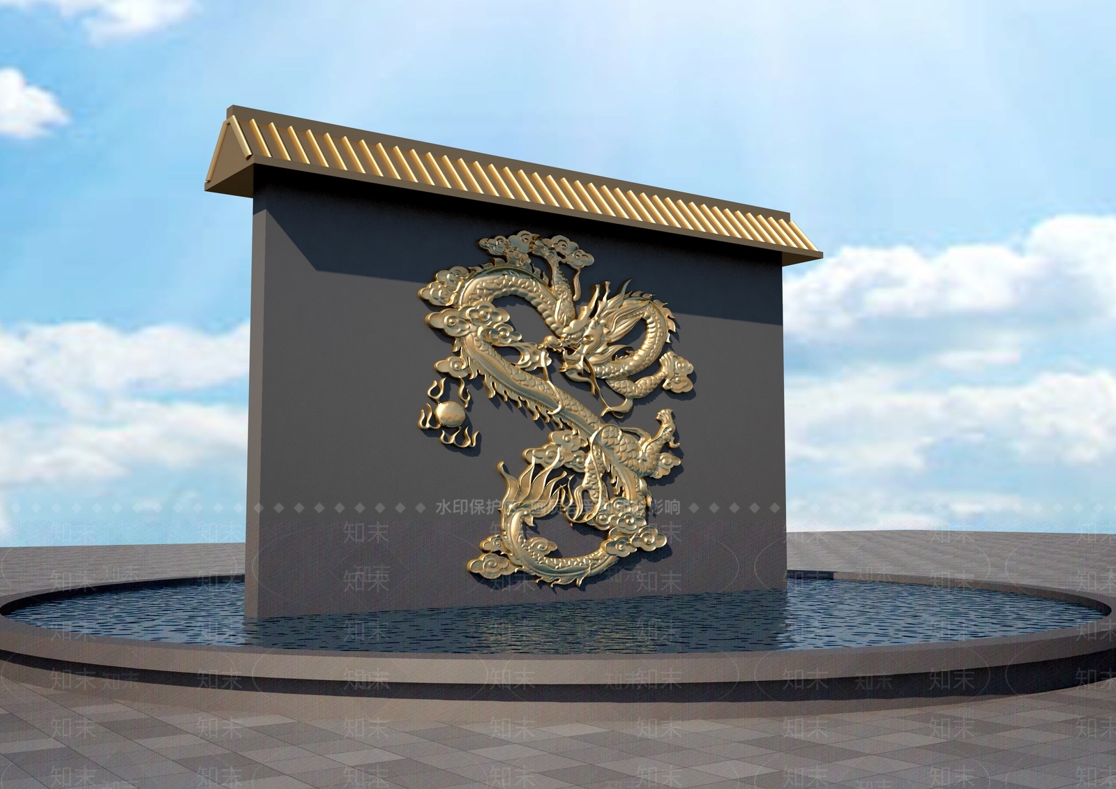 现代景观雕塑3D模型渲染效果图