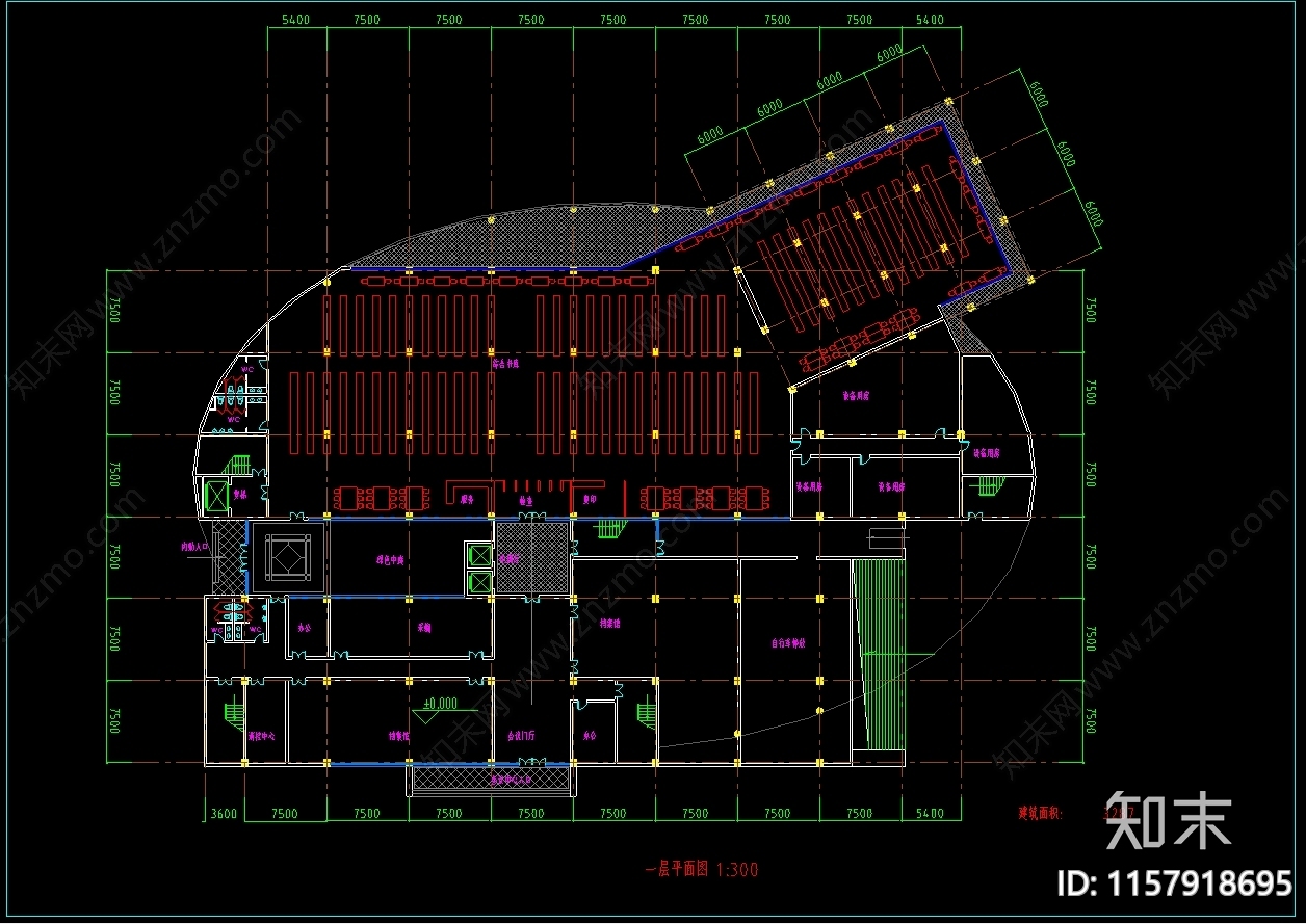 五层14300平米学校图书馆建筑设计方案图cad施工图下载【ID:1157918695】