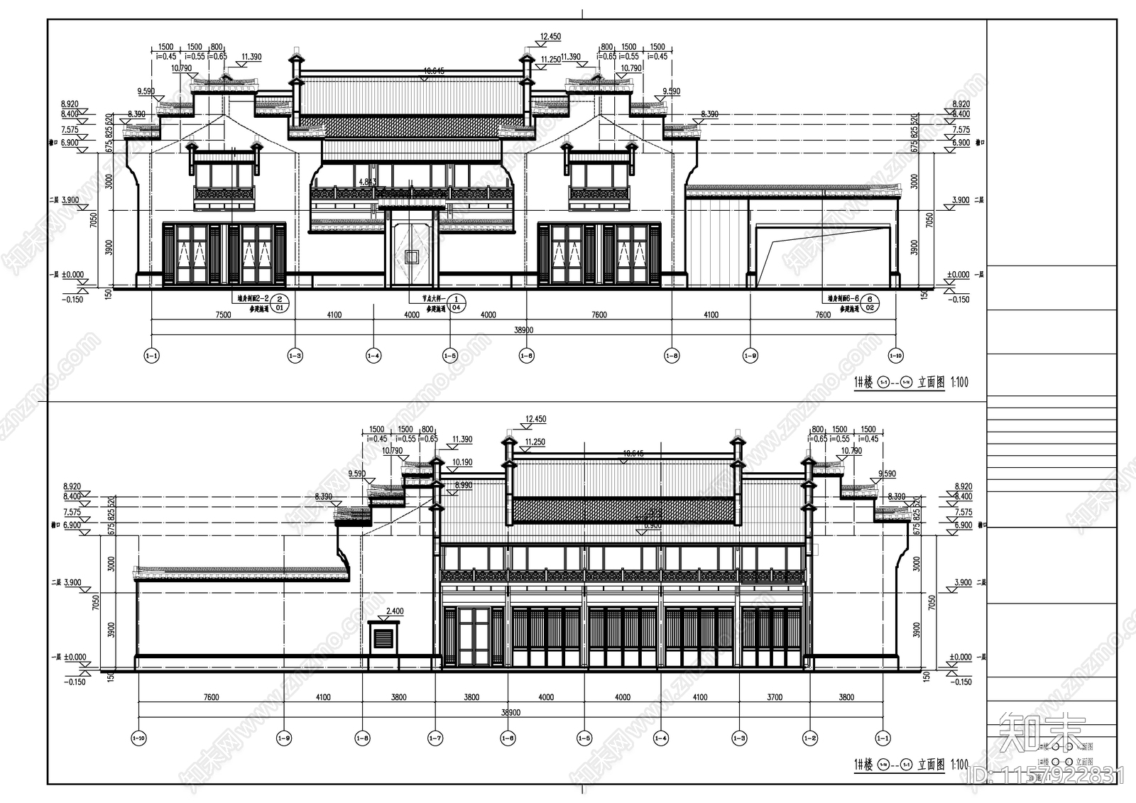 某徽派风格商会办公建筑cad施工图下载【ID:1157922831】