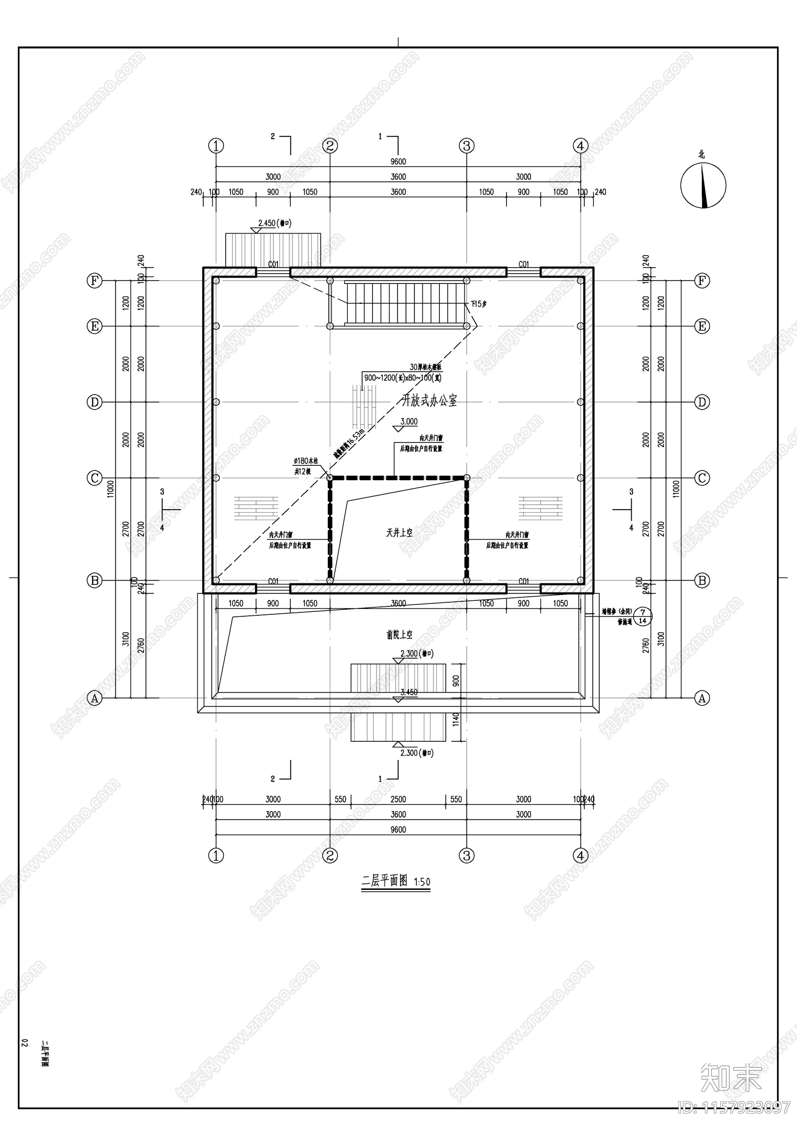 徽派建筑风格二层办公楼建筑图cad施工图下载【ID:1157923097】