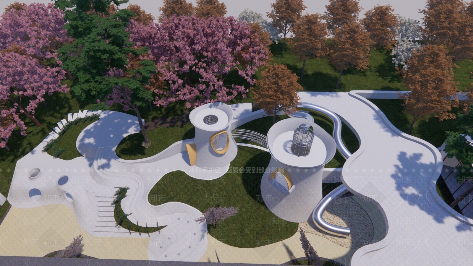 现代龙湖主题儿童游乐区景观SU模型下载【ID:1157923369】