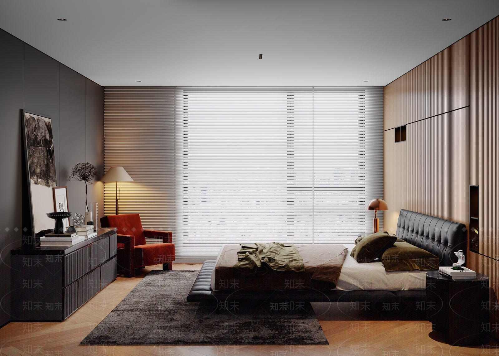 黑色皮革双人床双人床3D模型下载【ID:1227472604】