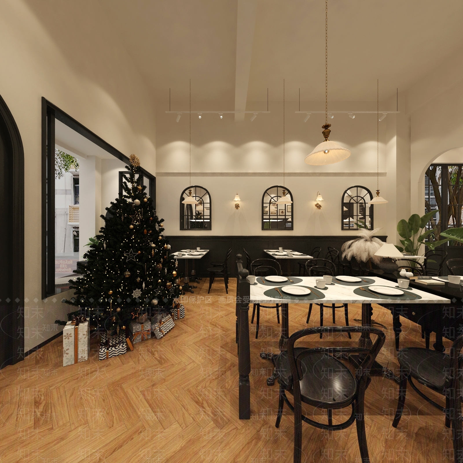 法式黑白餐厅3D模型下载【ID:1157925874】