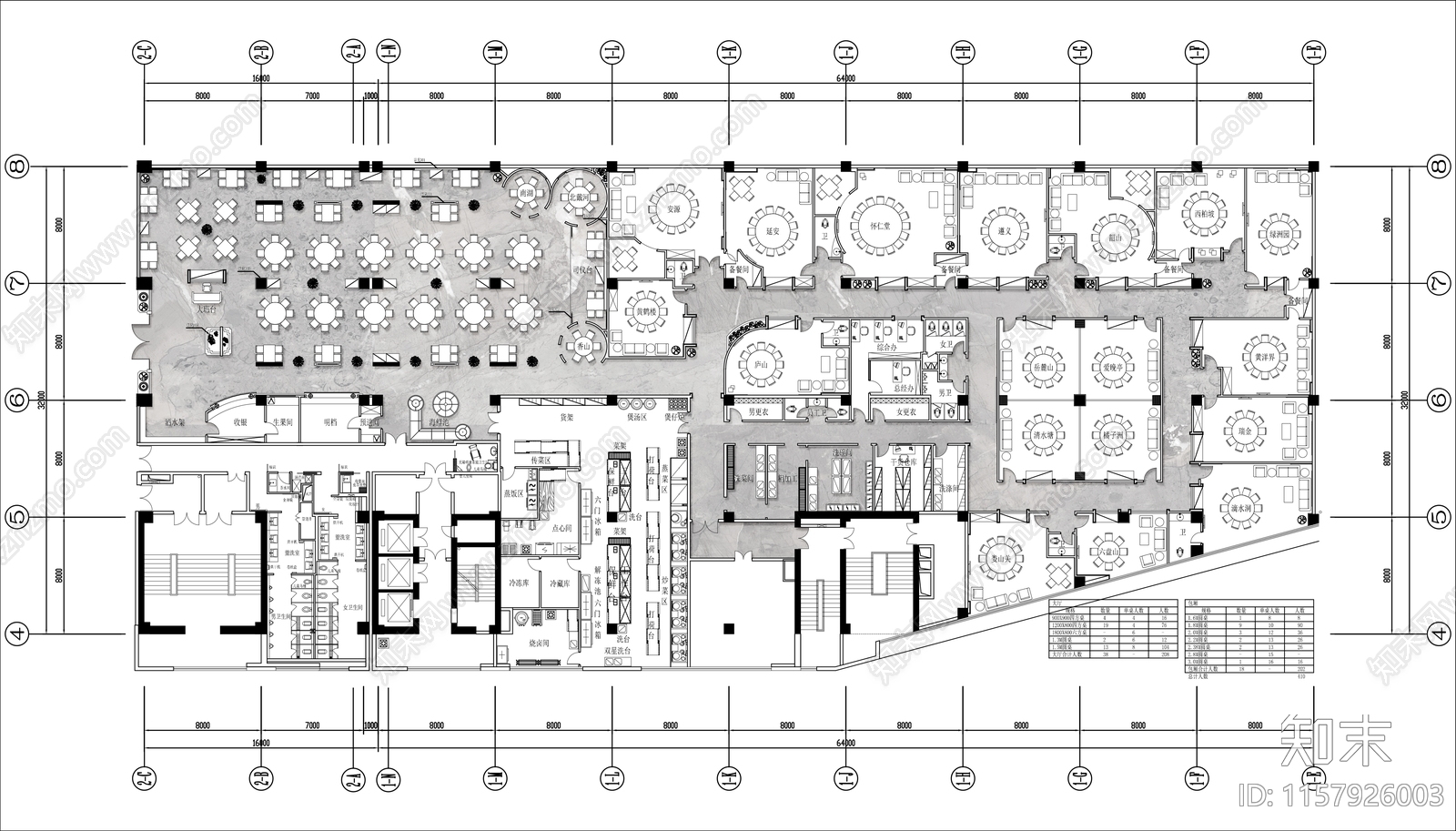 2000㎡中式特色菜餐厅平面布置图施工图下载【ID:1157926003】