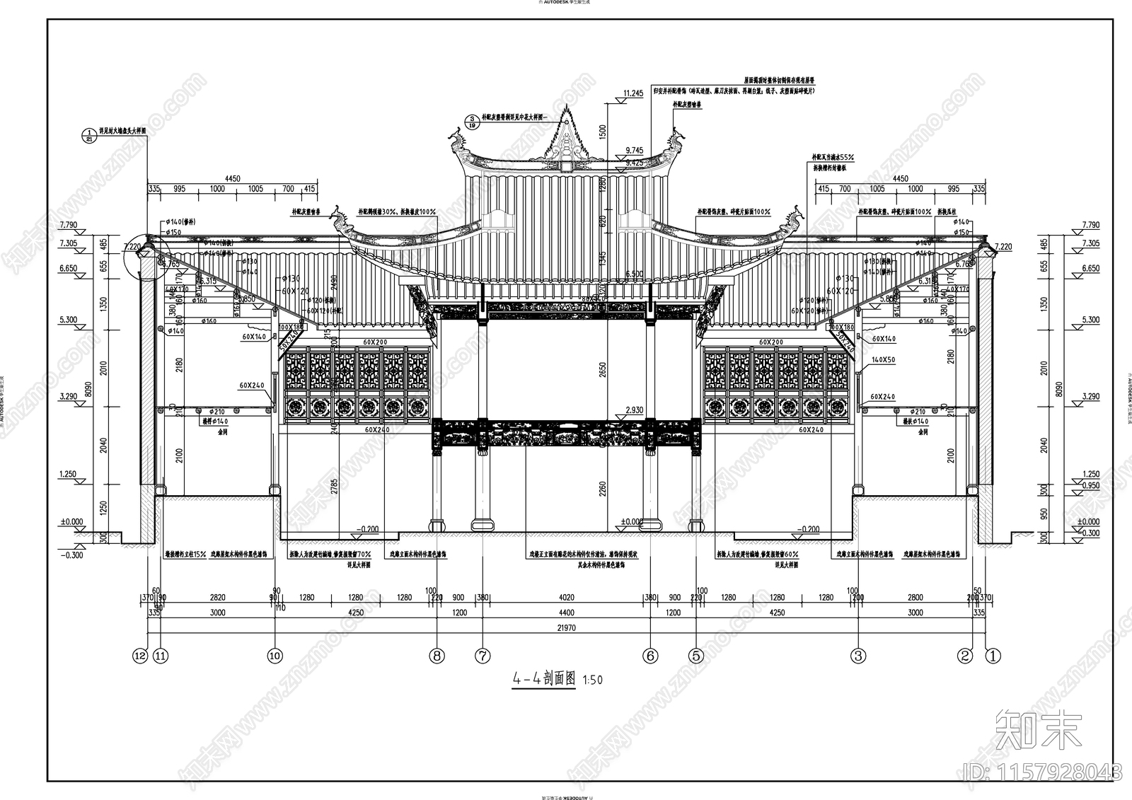 某宗祠cad施工图下载【ID:1157928043】