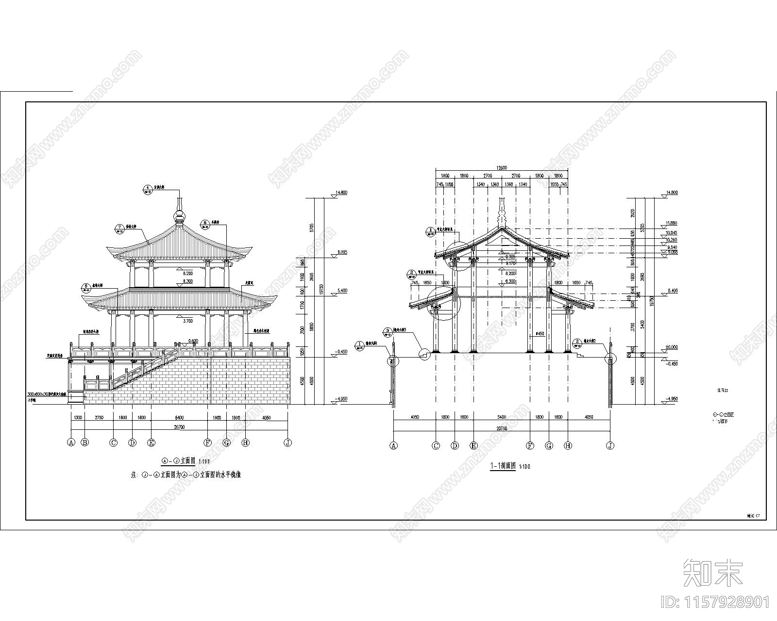 仰望摘星楼cad施工图下载【ID:1157928901】