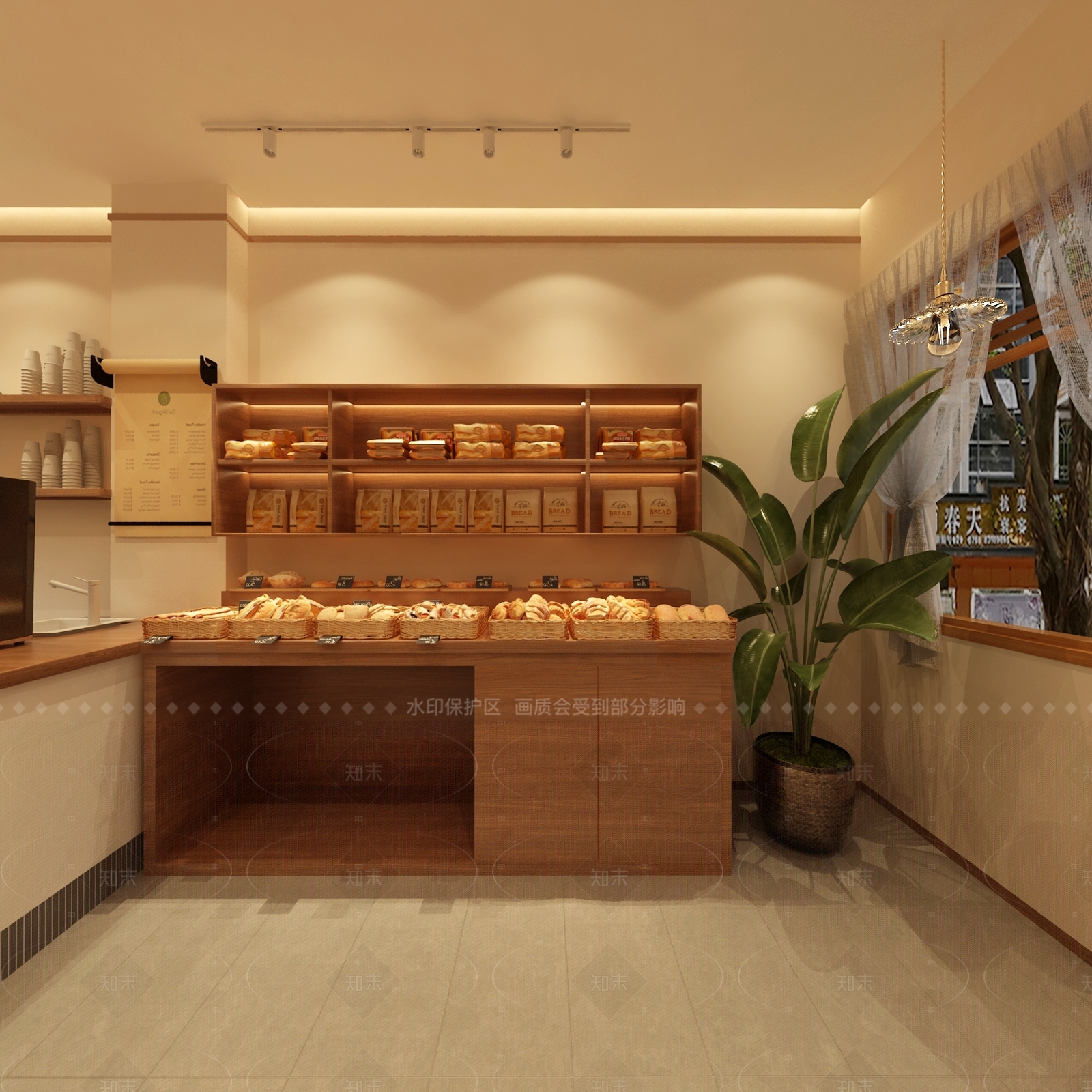 现代原木风甜品店3D模型下载【ID:1157928925】