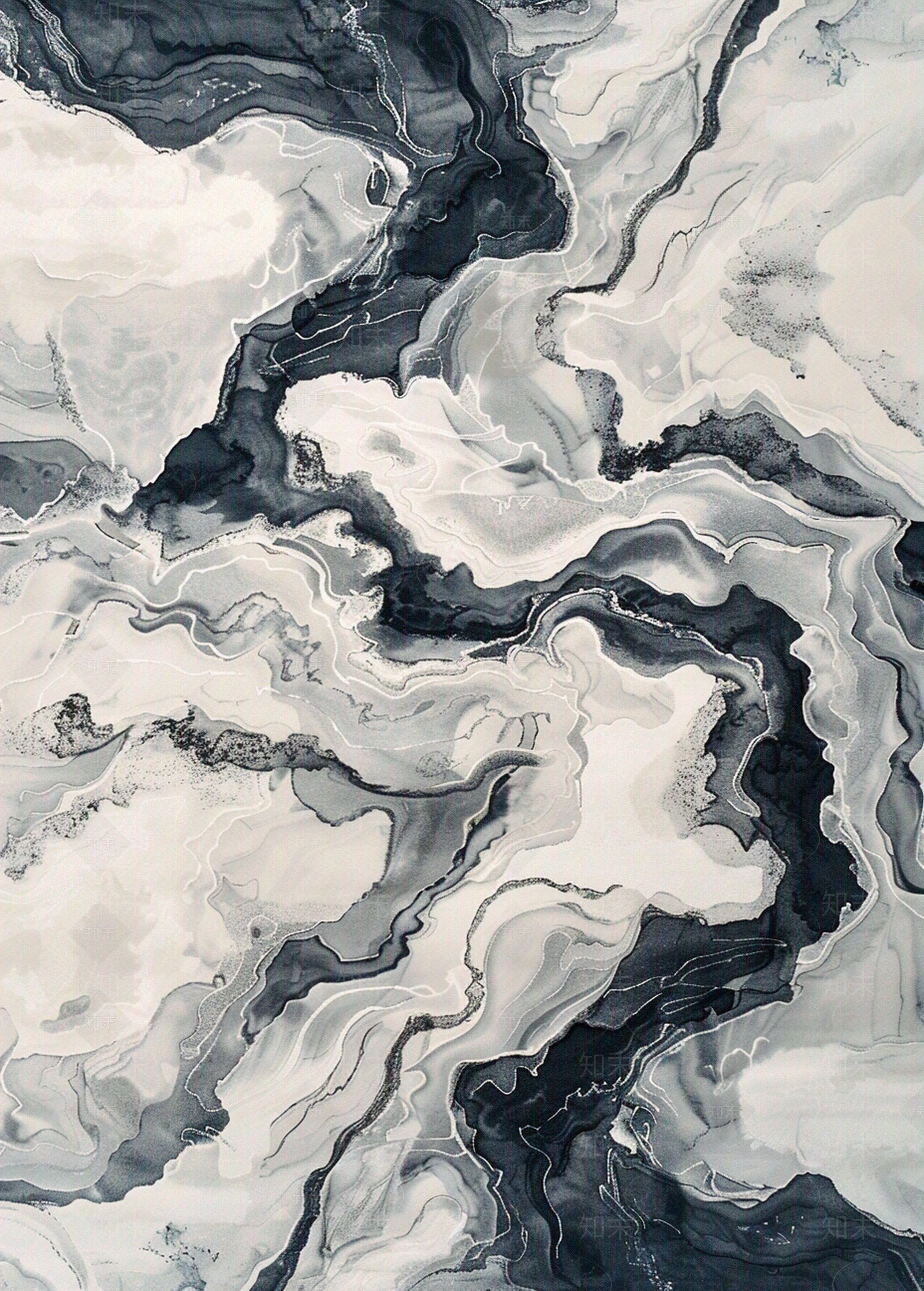 羊毛现代新中式中国风蓝灰色水墨地毯贴图下载【ID:1157930094】