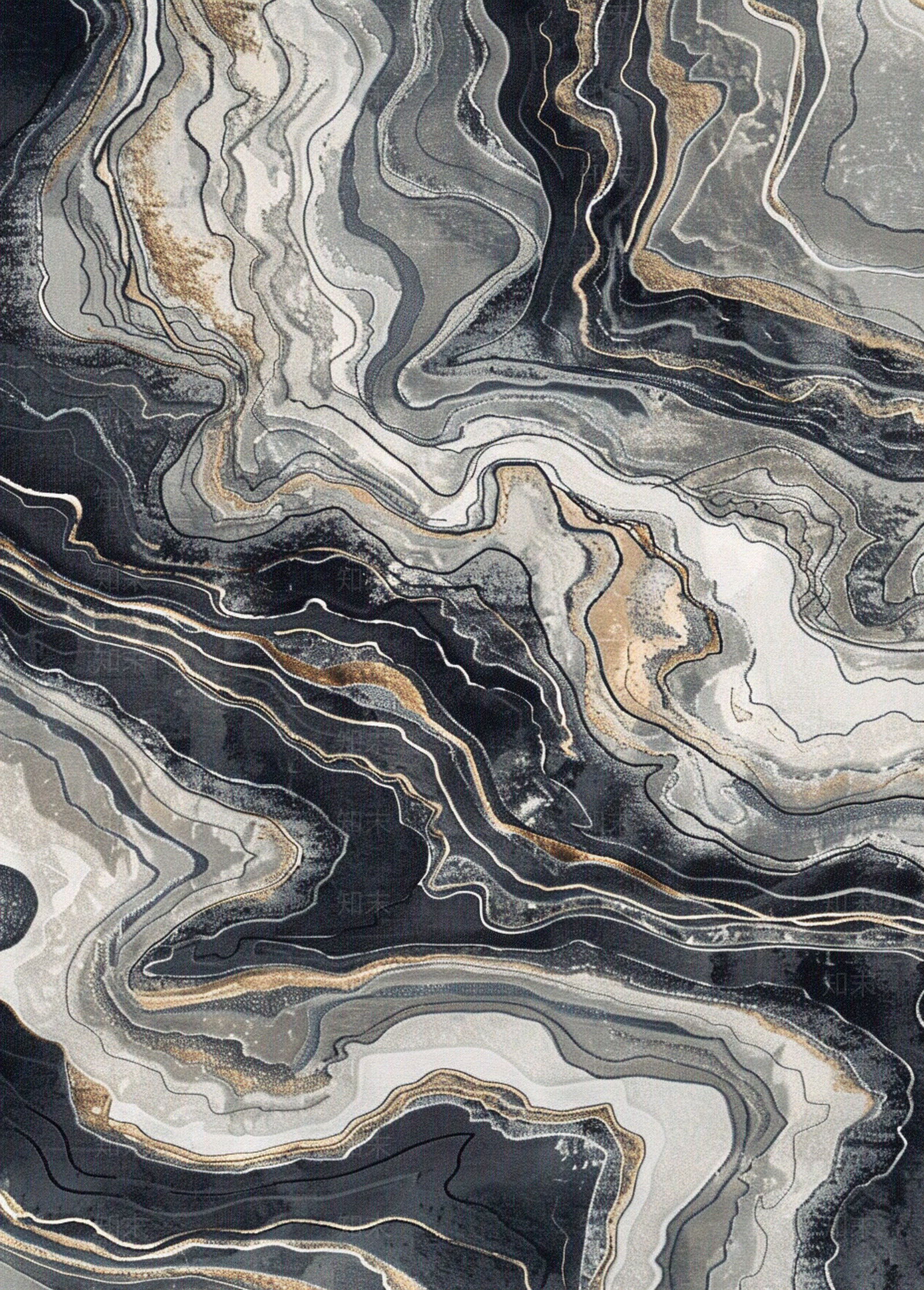 羊毛现代新中式中国风蓝灰色水墨地毯贴图下载【ID:1157930171】