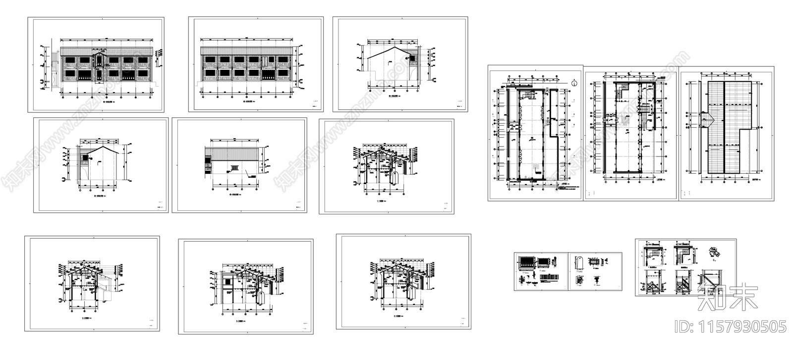 仿古徽派商铺建筑cad施工图下载【ID:1157930505】