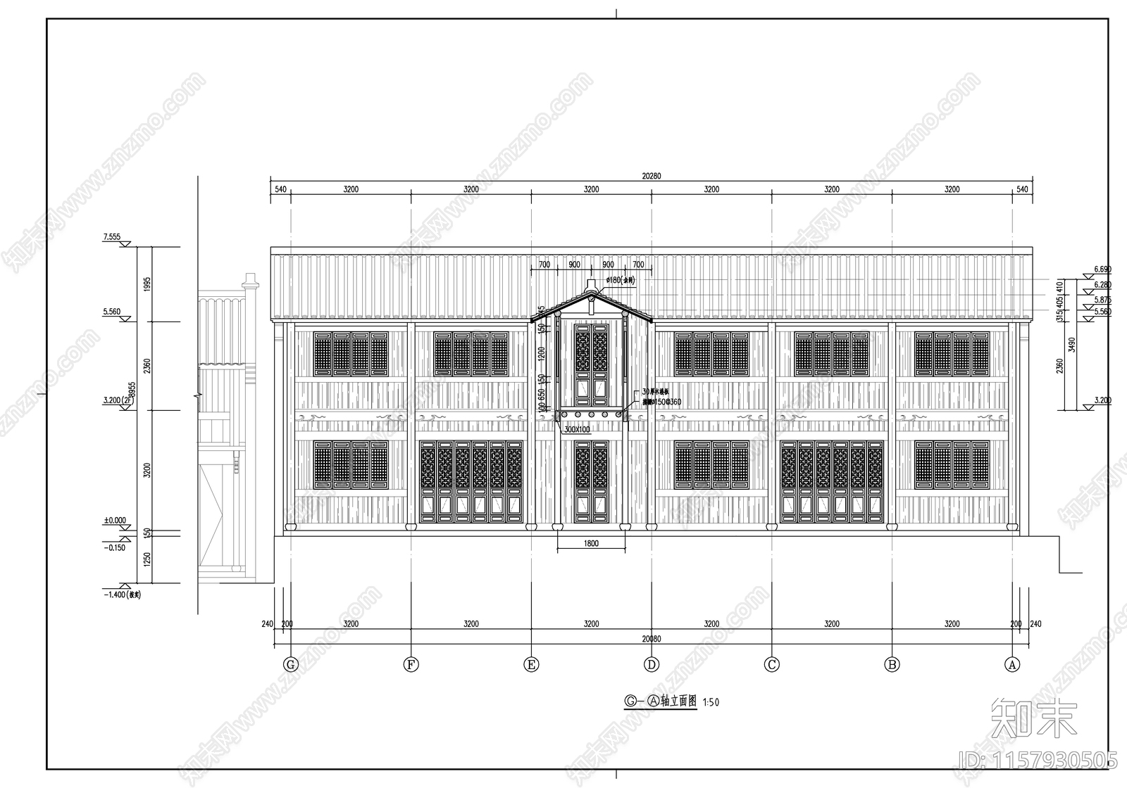 仿古徽派商铺建筑cad施工图下载【ID:1157930505】