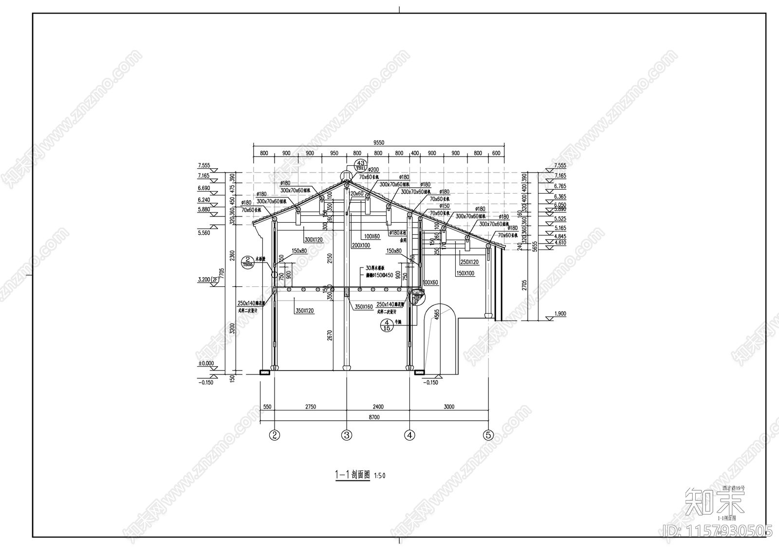 仿古徽派商铺建筑cad施工图下载【ID:1157930505】