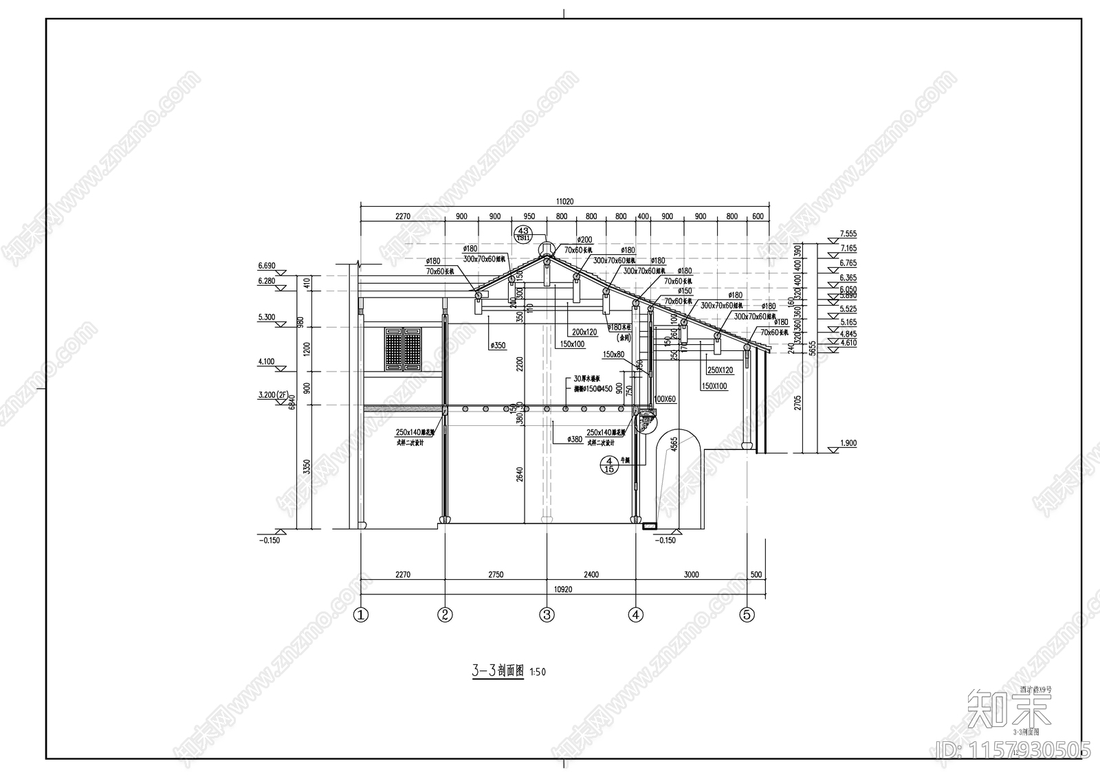 仿古徽派商铺建筑cad施工图下载【ID:1157930505】