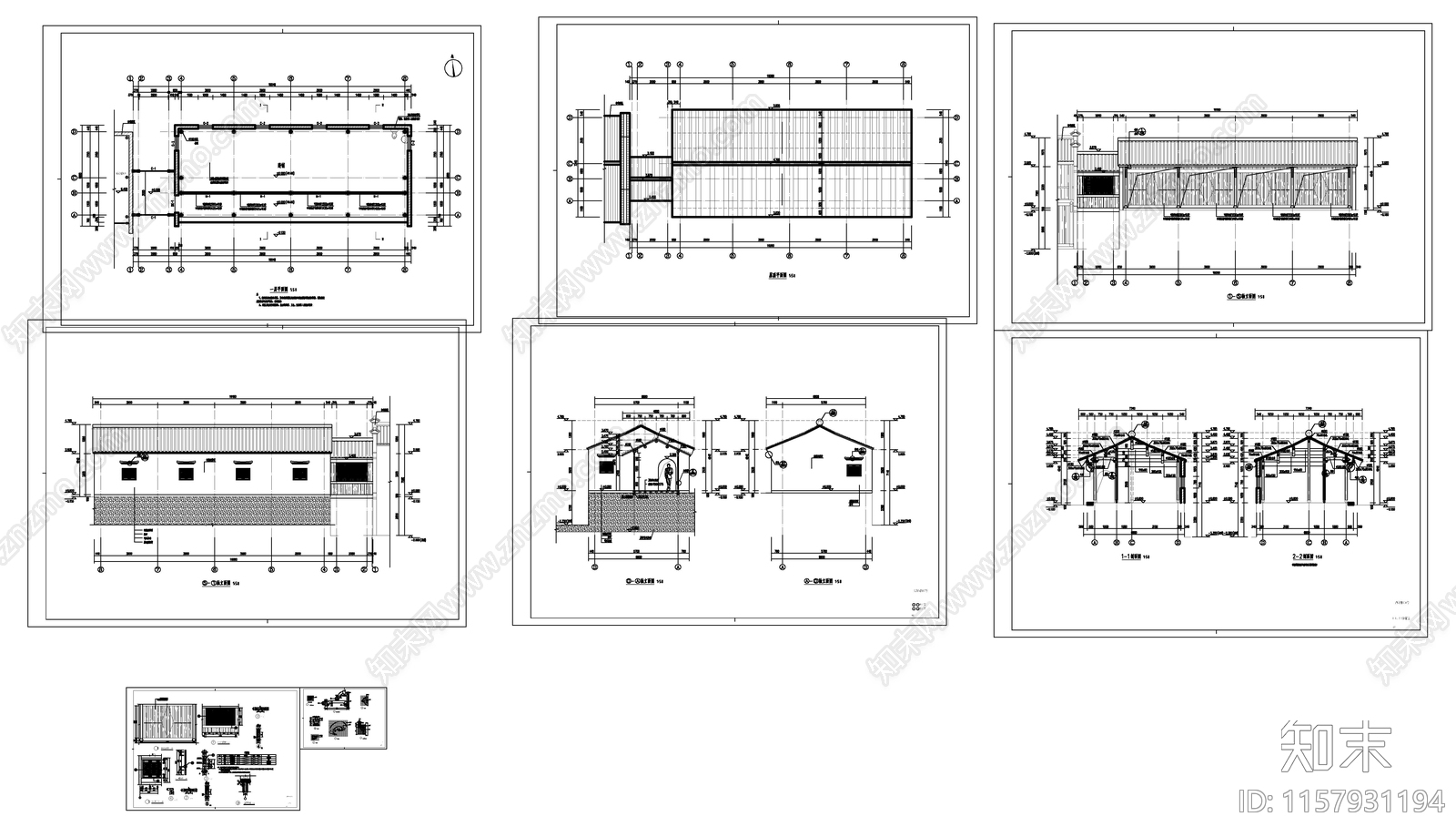 一层徽派风格商铺建筑cad施工图下载【ID:1157931194】