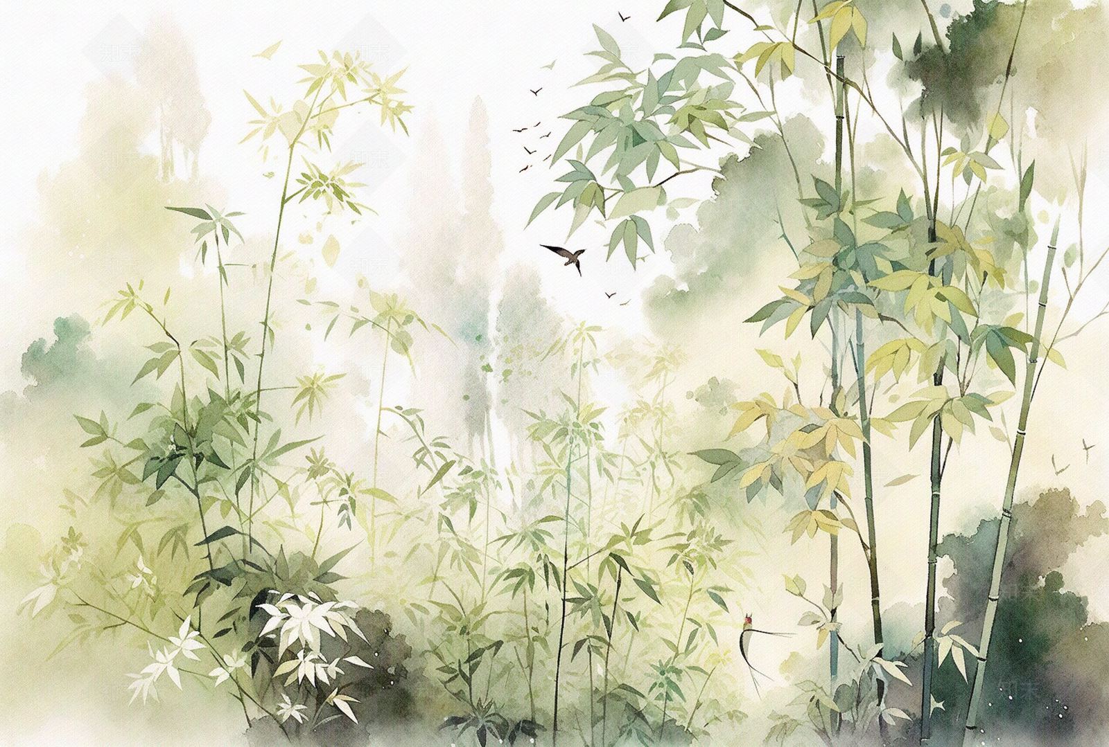 现代中式竹子竹影壁纸壁画贴图下载【ID:1157932560】