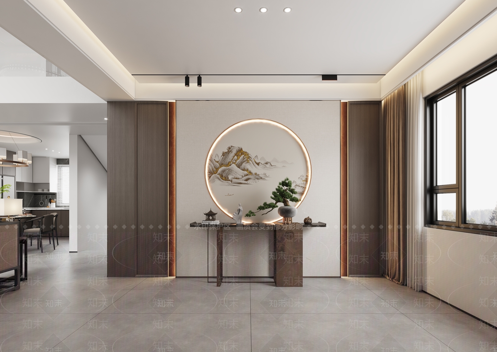 新中式挑空客厅3D模型下载【ID:1221462534】