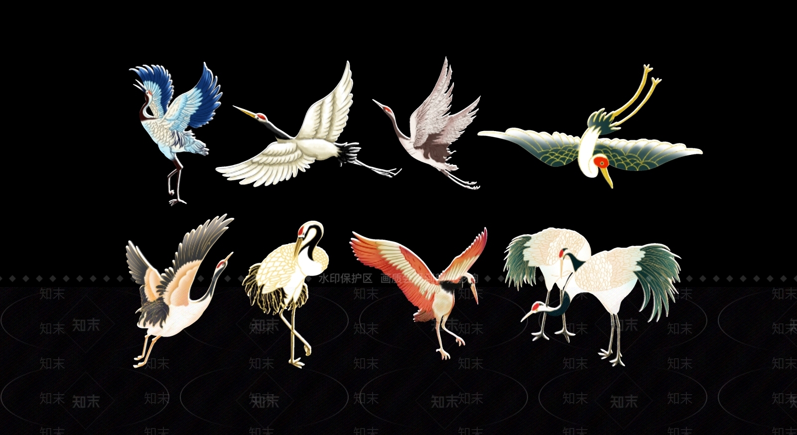 2D现代仙鹤白鹤飞鸟剪影SU模型下载【ID:1157936035】